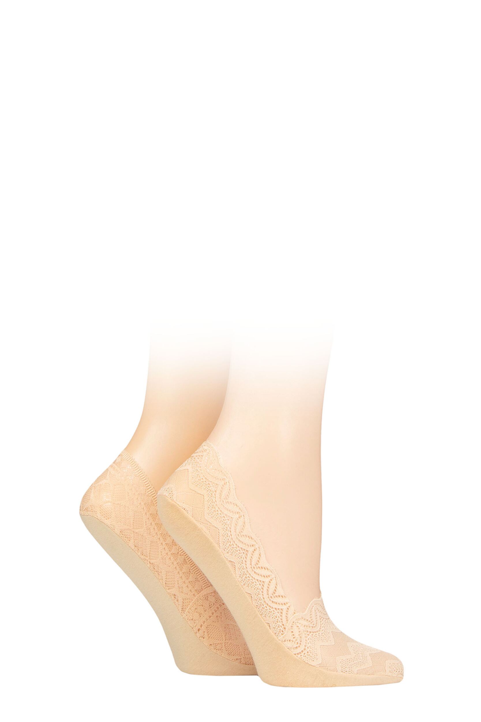 Women's 2 Pair SOCKSHOP Lace Shoe Liners Nude 4-8