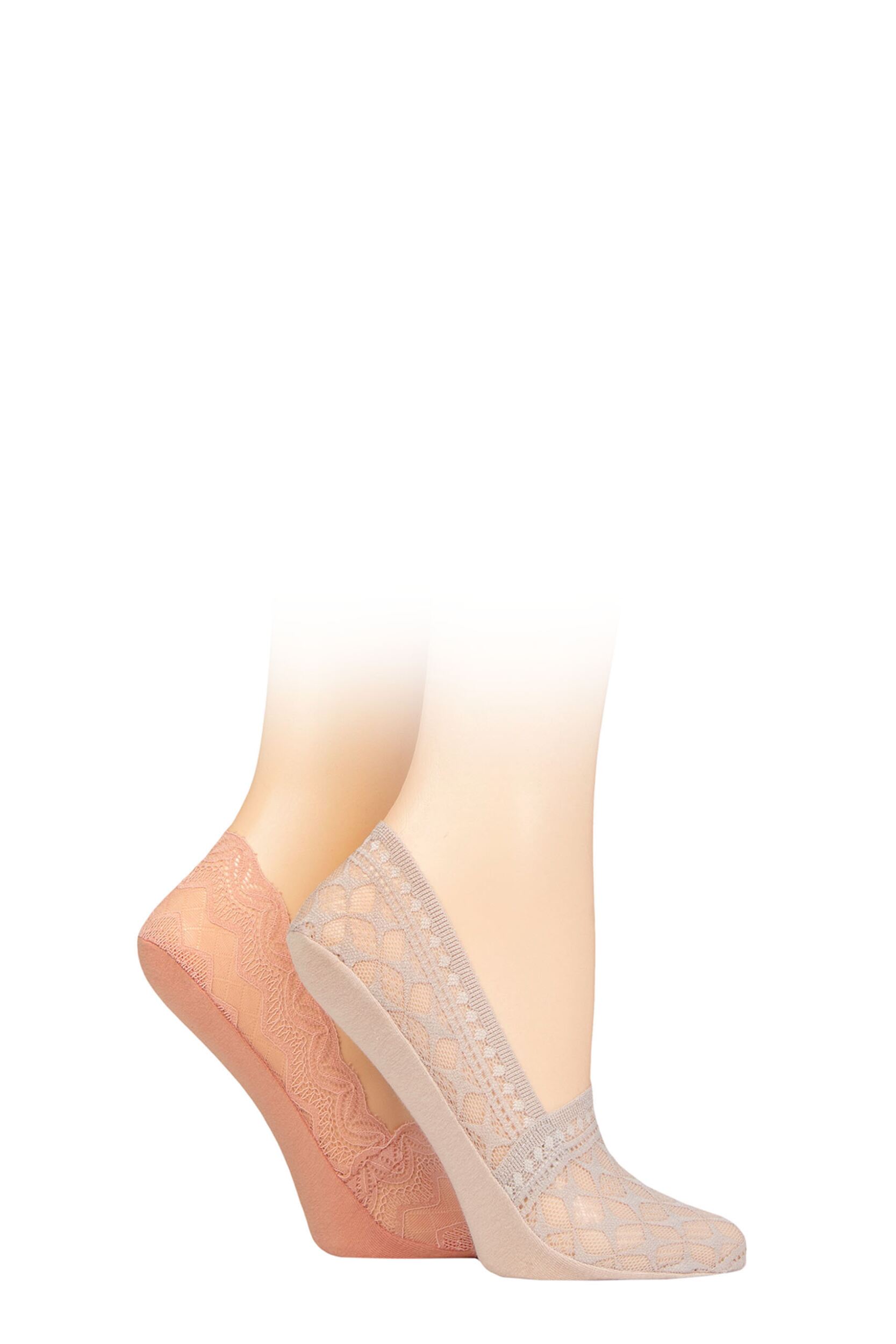 Women's 2 Pair SOCKSHOP Lace Shoe Liners Pink / Grey 4-8