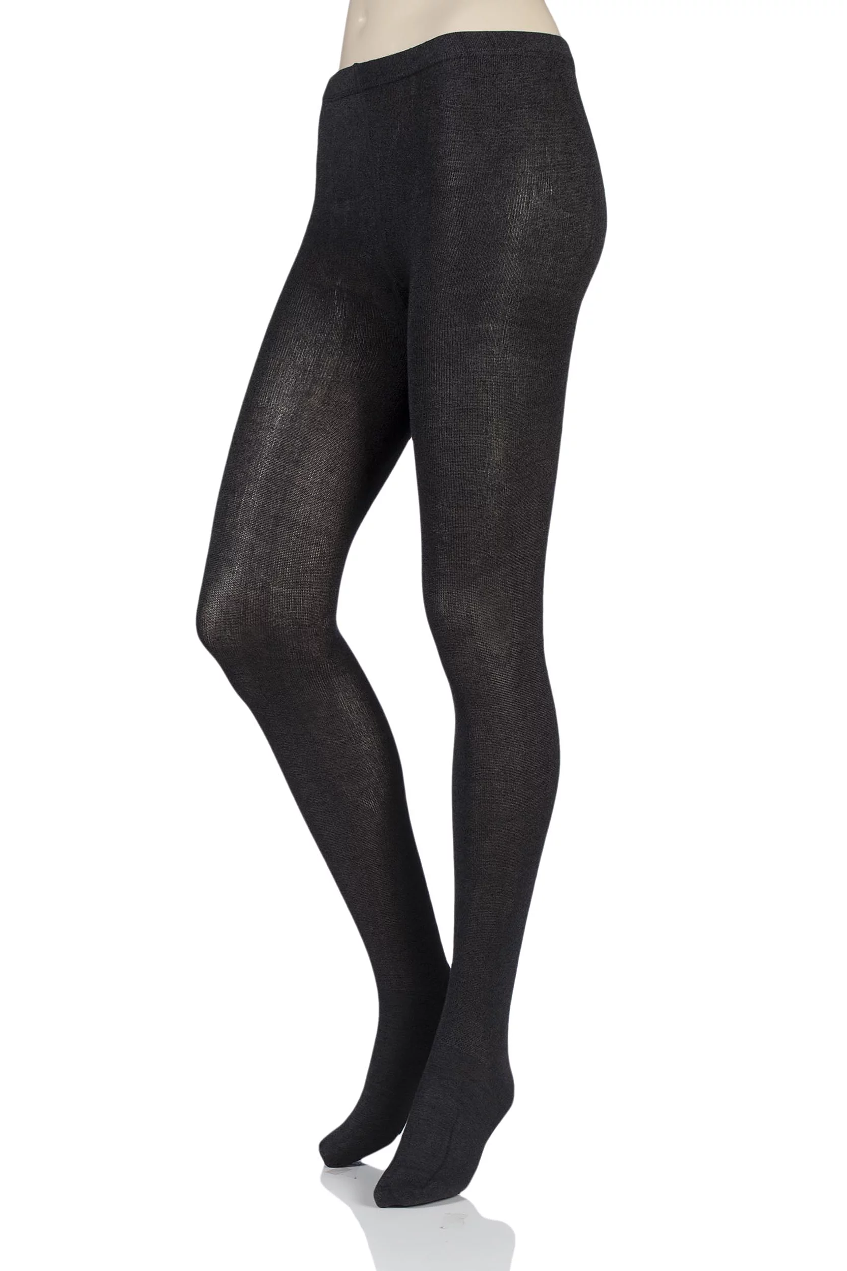 Women's 1 Pair SOCKSHOP Plain Bamboo Tights with Smooth Toe Seams Charcoal Twist Medium