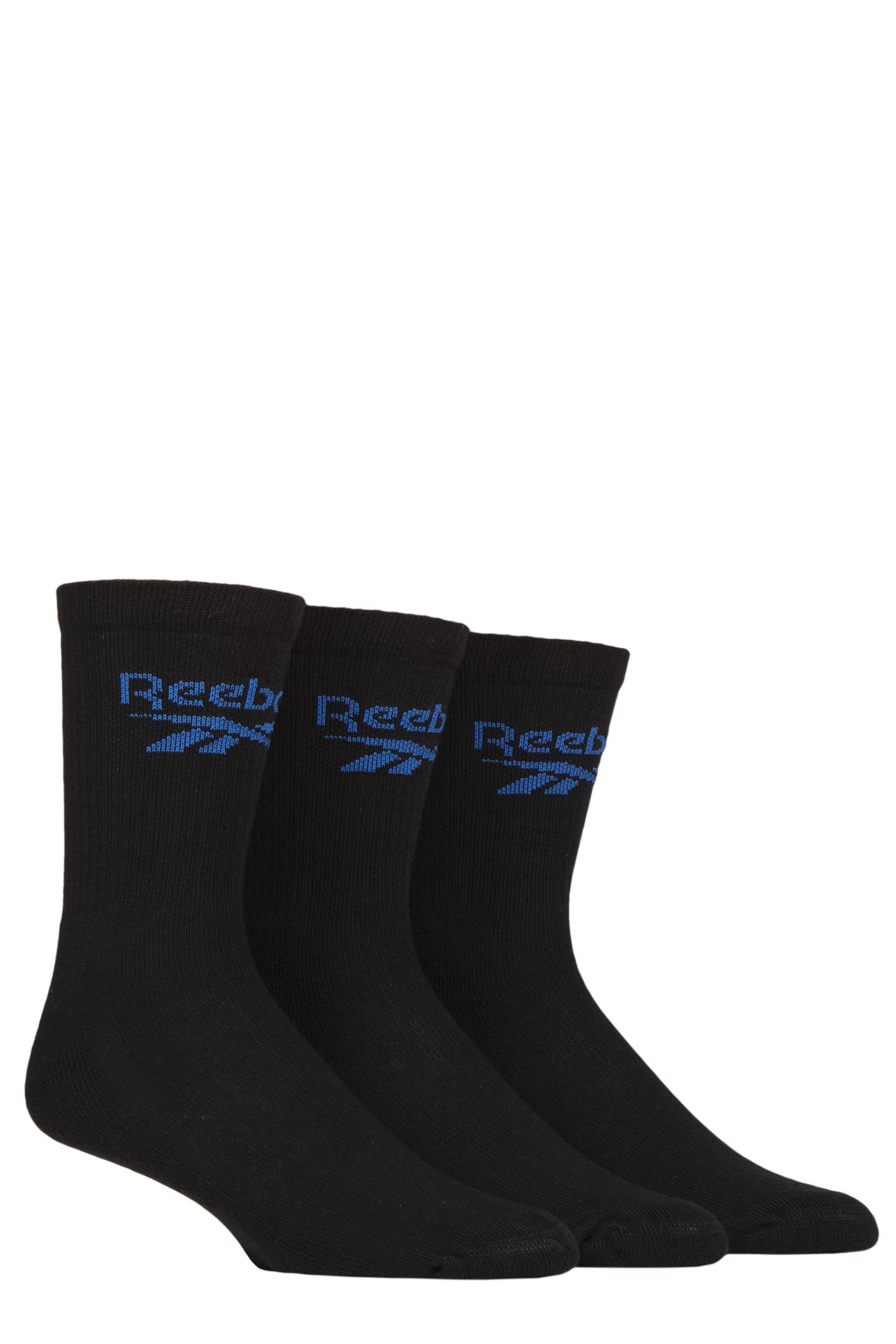 Mens and Women's 3 Pair Reebok Foundation Cotton Crew Socks Black 6.5-8 UK