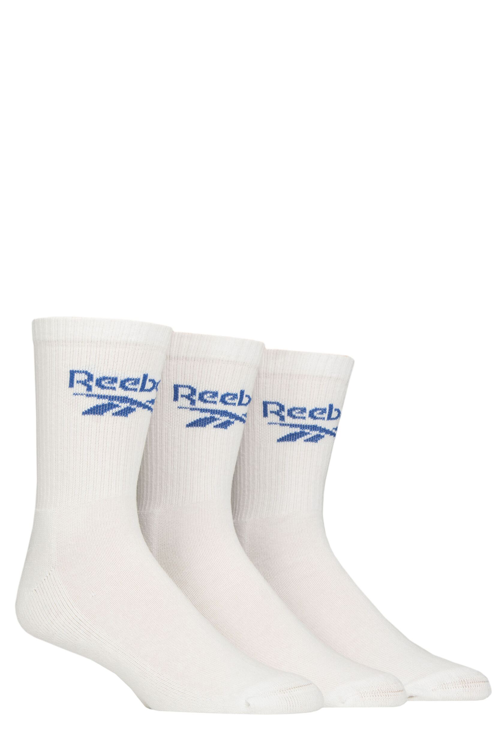 Mens and Women's 3 Pair Reebok Foundation Cotton Crew Socks White 2.5-3.5 UK