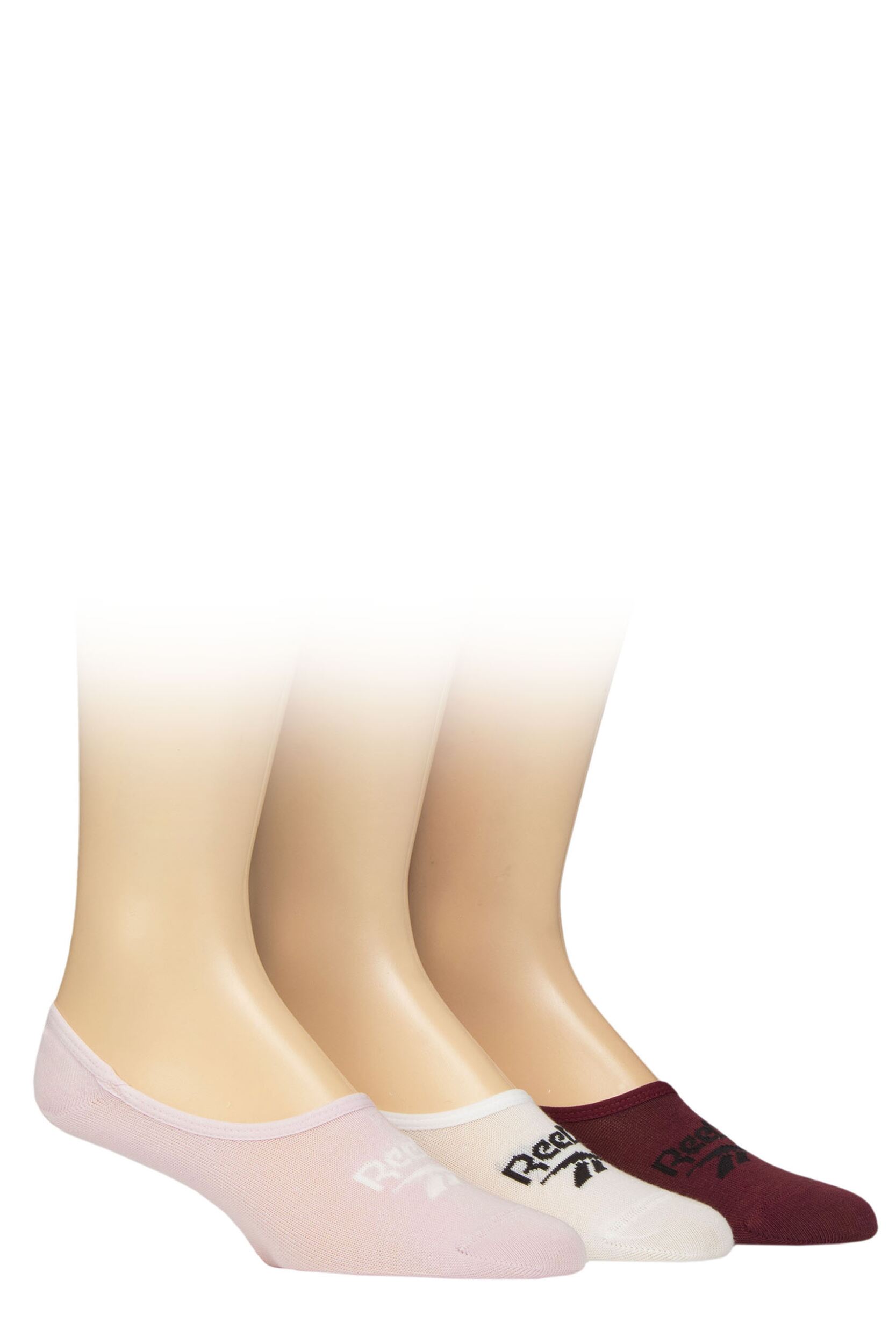 Mens and Women's 3 Pair Reebok Essentials Cotton Ped Socks Sand / White / Burgundy 2.5-3.5 UK