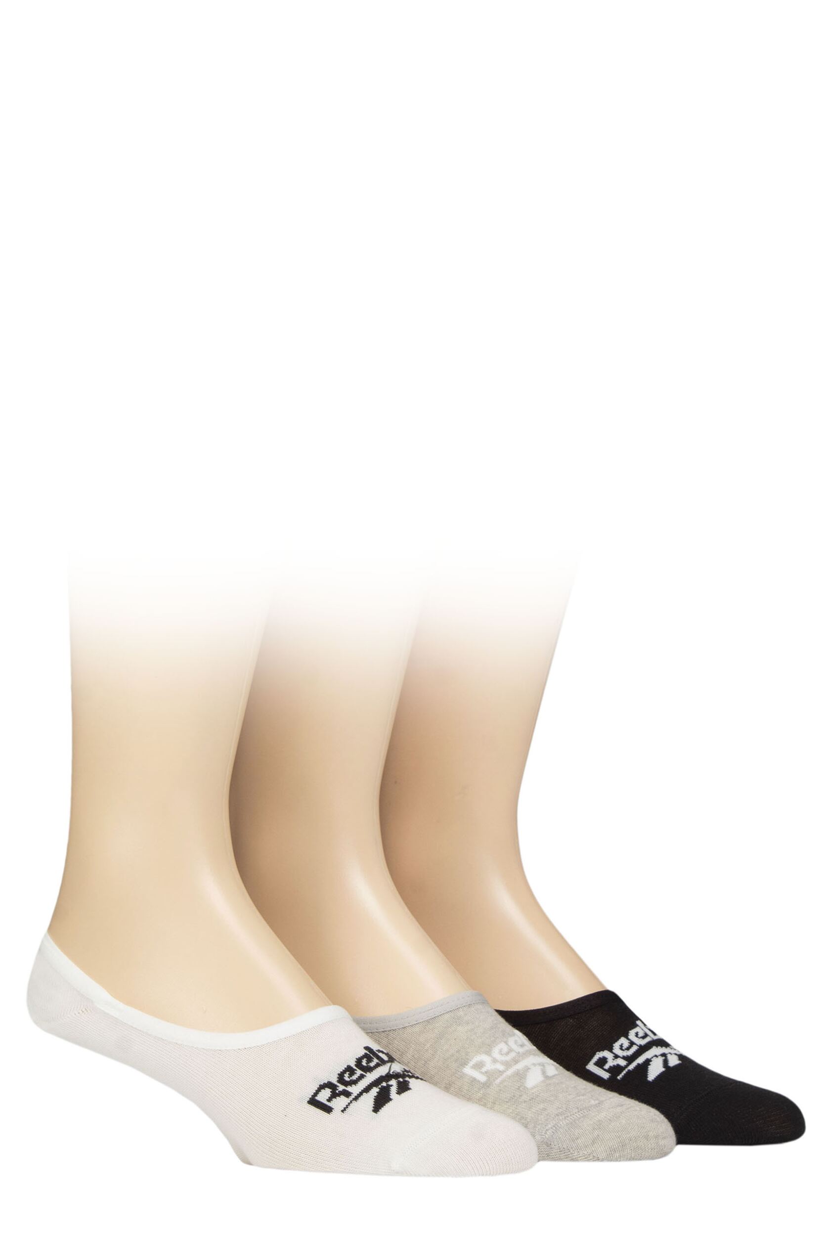 Mens and Women's 3 Pair Reebok Essentials Cotton Ped Socks White / Grey / Black 8.5-10 UK