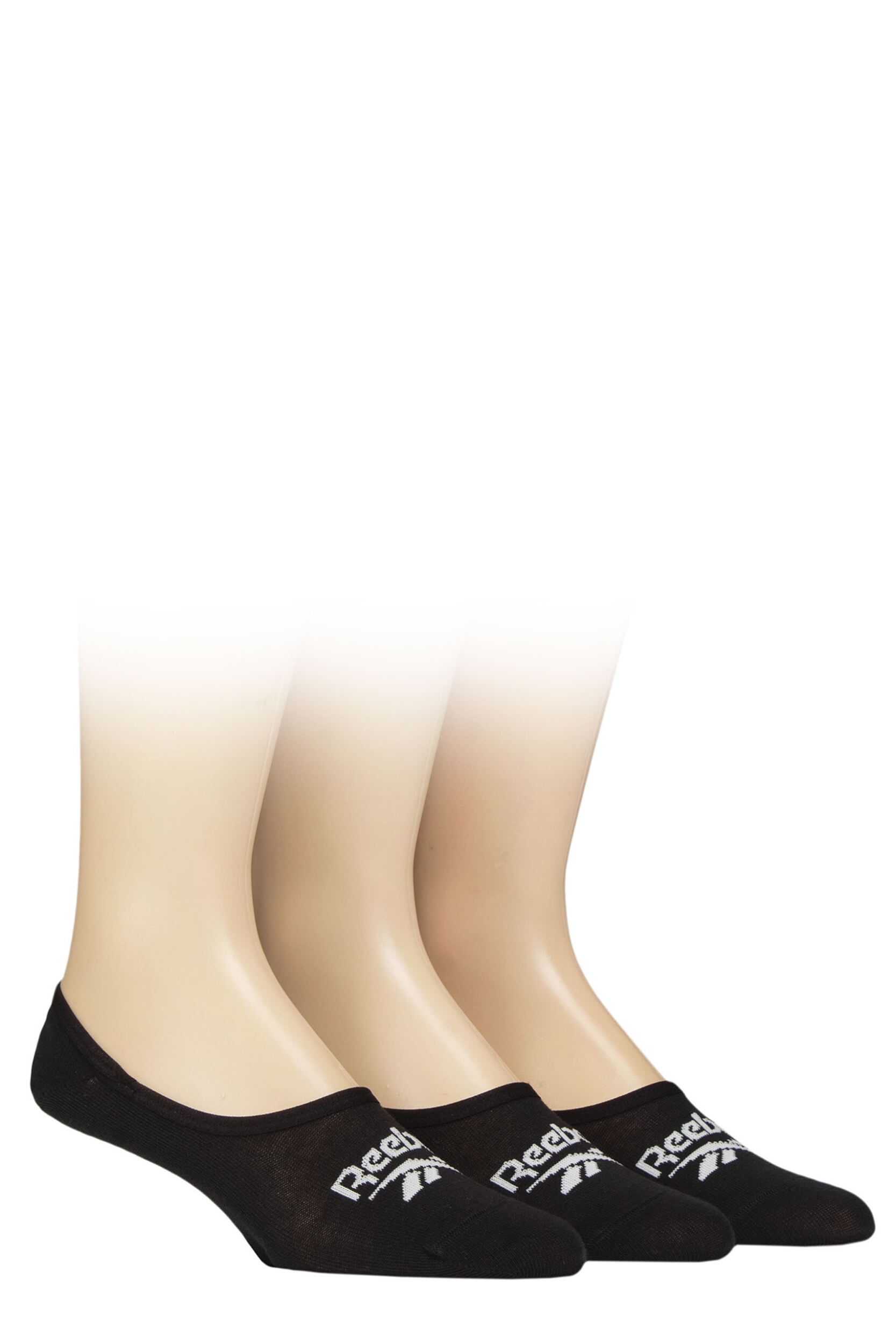 Mens and Women's 3 Pair Reebok Essentials Cotton Ped Socks Black 2.5-3.5 UK