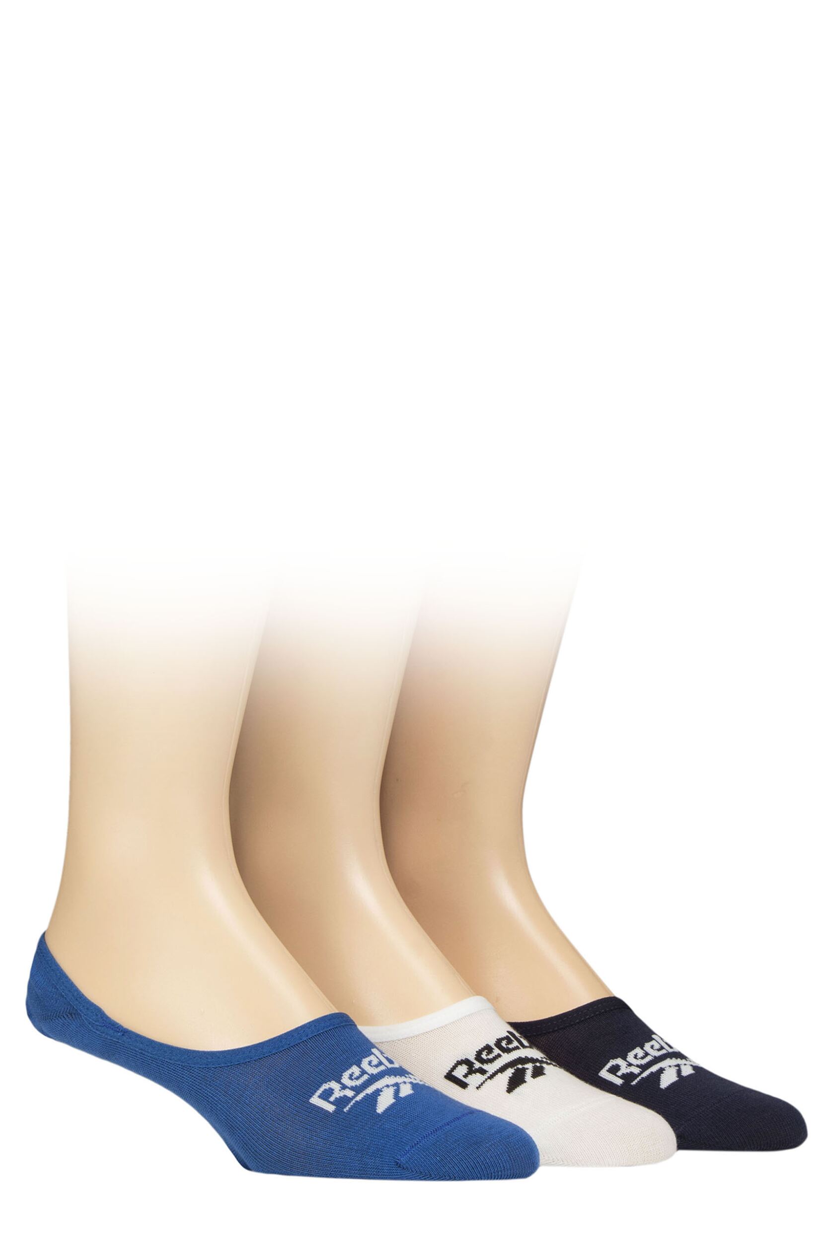 Mens and Women's 3 Pair Reebok Essentials Cotton Ped Socks Blue / White / Navy 8.5-10 UK
