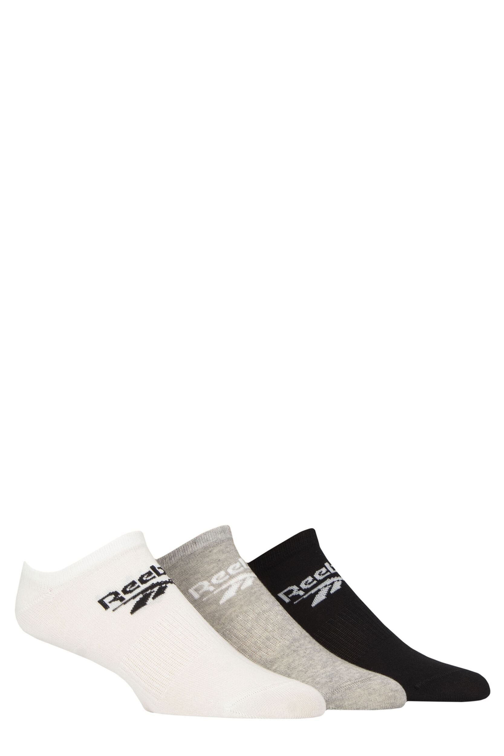Mens and Women's 3 Pair Reebok Core Cotton Trainer Socks White / Grey / Black 2.5-3.5 UK