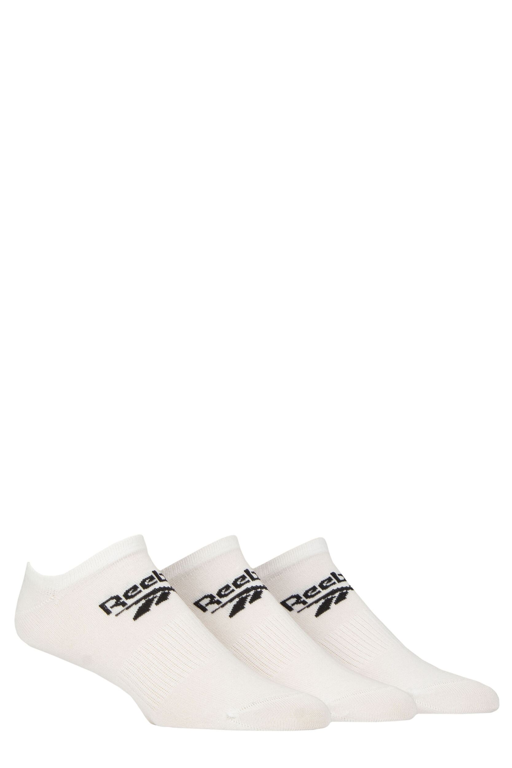 Mens and Women's 3 Pair Reebok Core Cotton Trainer Socks White 2.5-3.5 UK