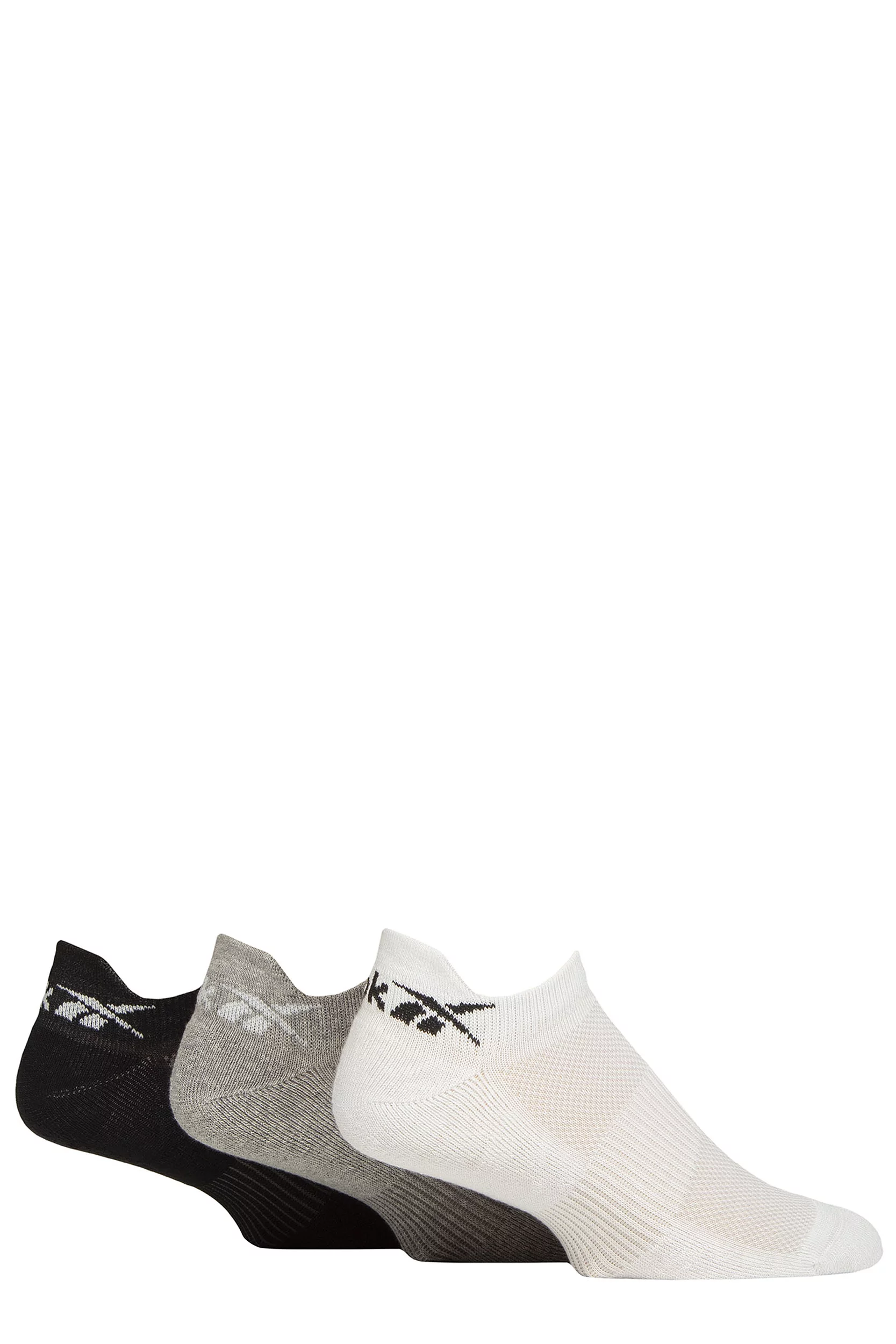 Mens and Women's 3 Pair Reebok Essentials Cotton Trainer Socks White / Grey / Black 6.5-8 UK