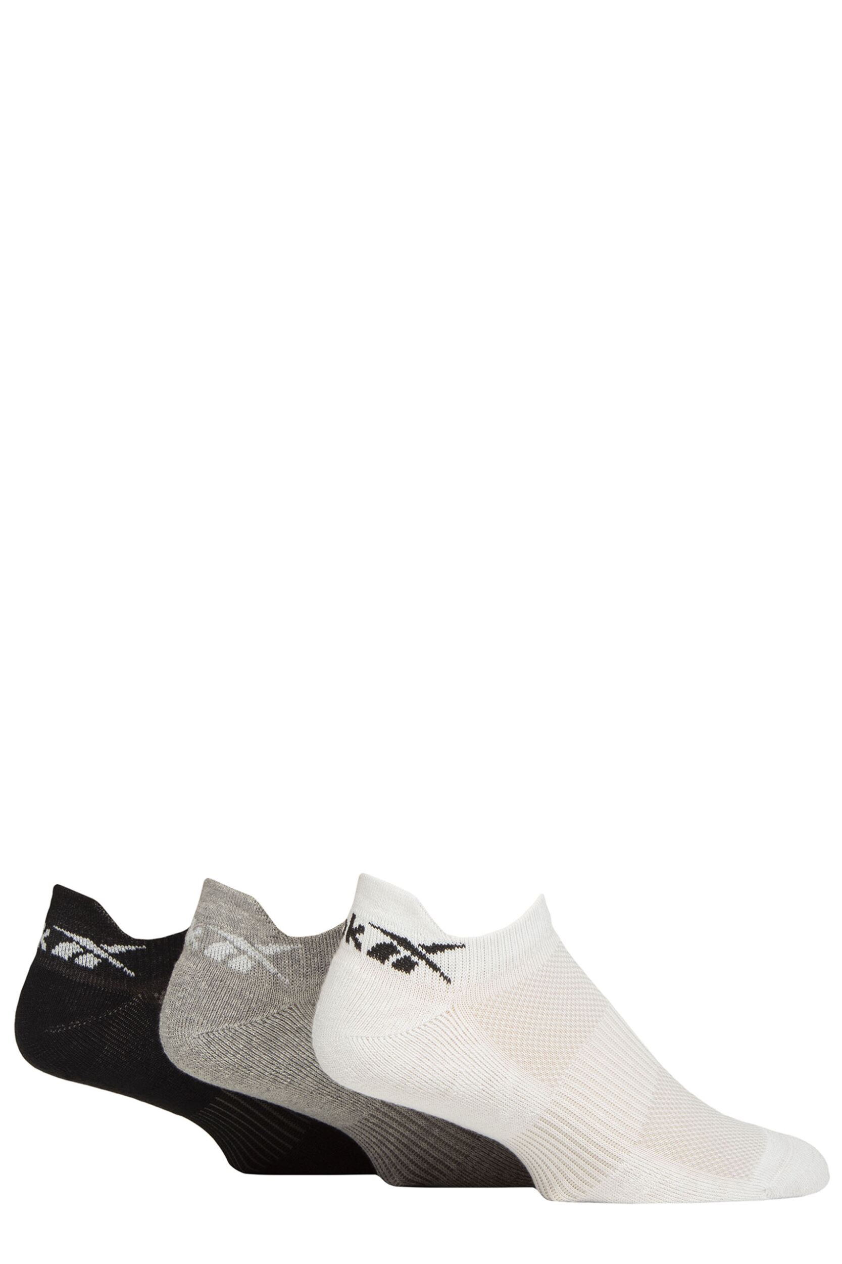 Mens and Women's 3 Pair Reebok Essentials Cotton Trainer Socks White / Grey / Black 8.5-10 UK
