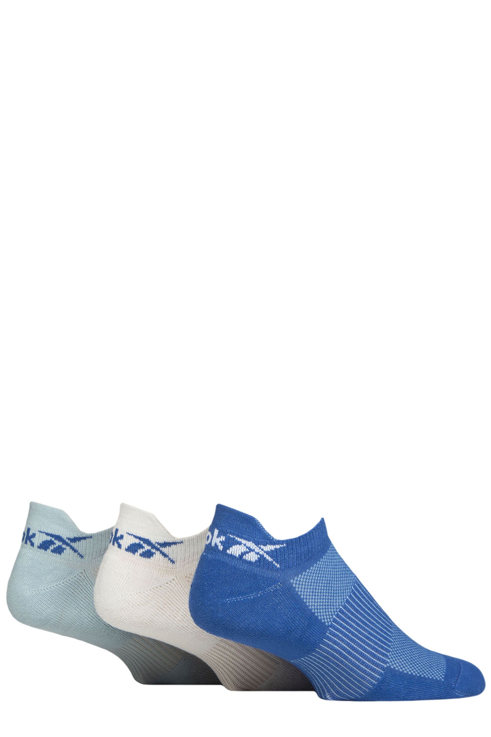 Mens and Women's 3 Pair Reebok Essentials Cotton Trainer Socks Blue / White / Light Blue 4.5-6 UK