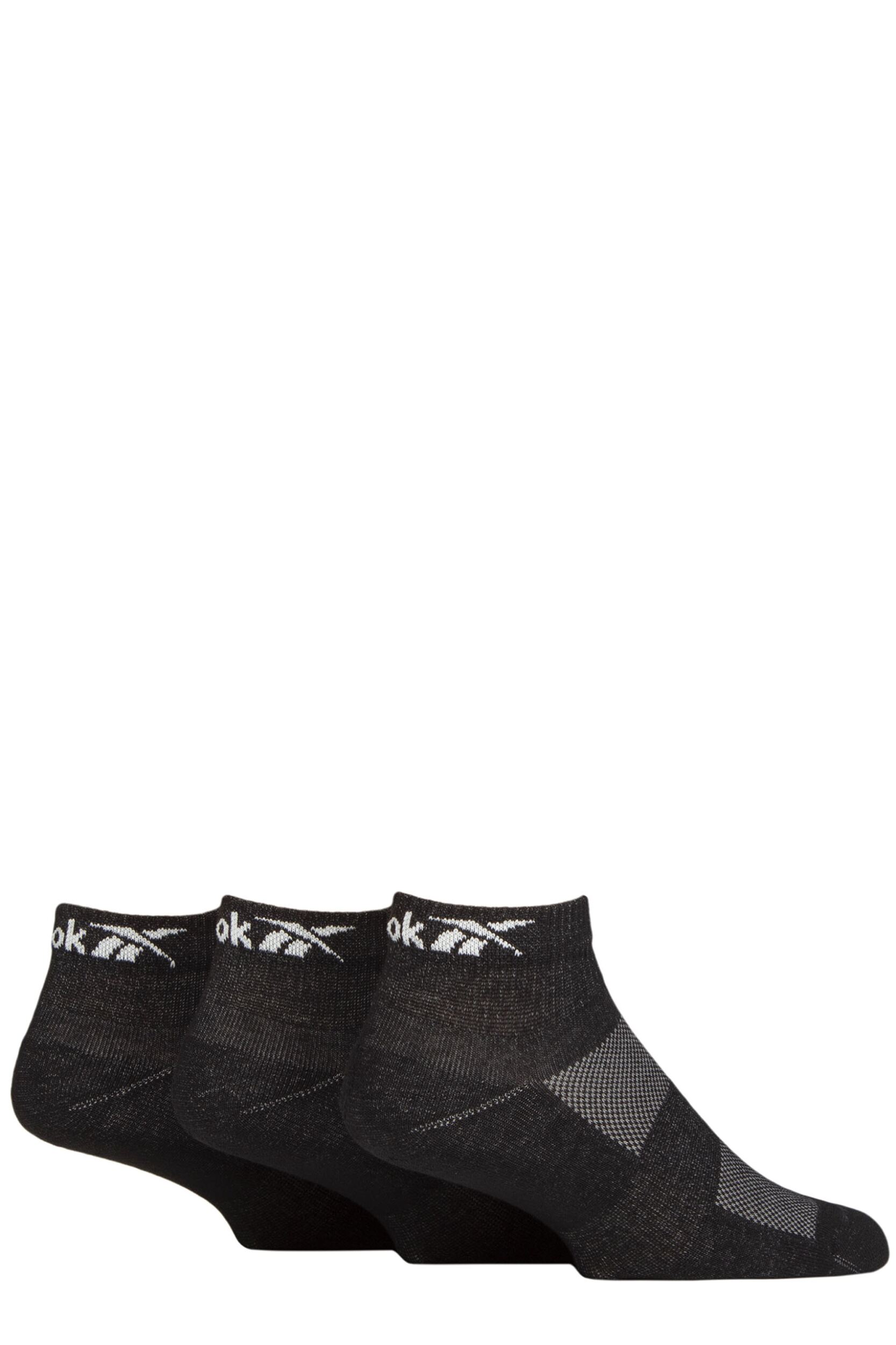 Mens and Women's 3 Pair Reebok Essentials Cotton Ankle Socks with Arch Support and Mesh Top Black 2.5-3.5 UK