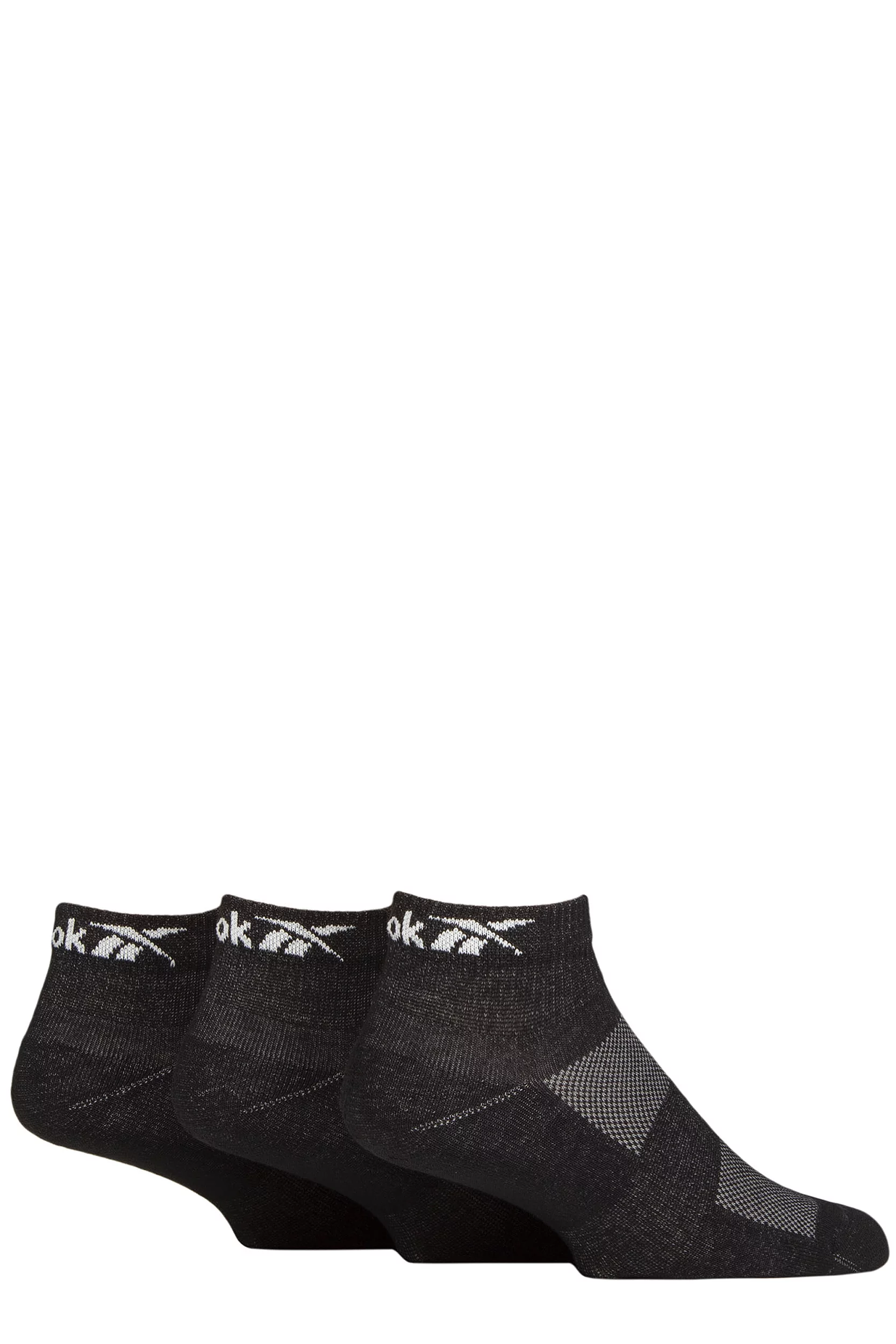 Mens and Women's 3 Pair Reebok Essentials Cotton Ankle Socks with Arch Support and Mesh Top Black 4.5-6 UK