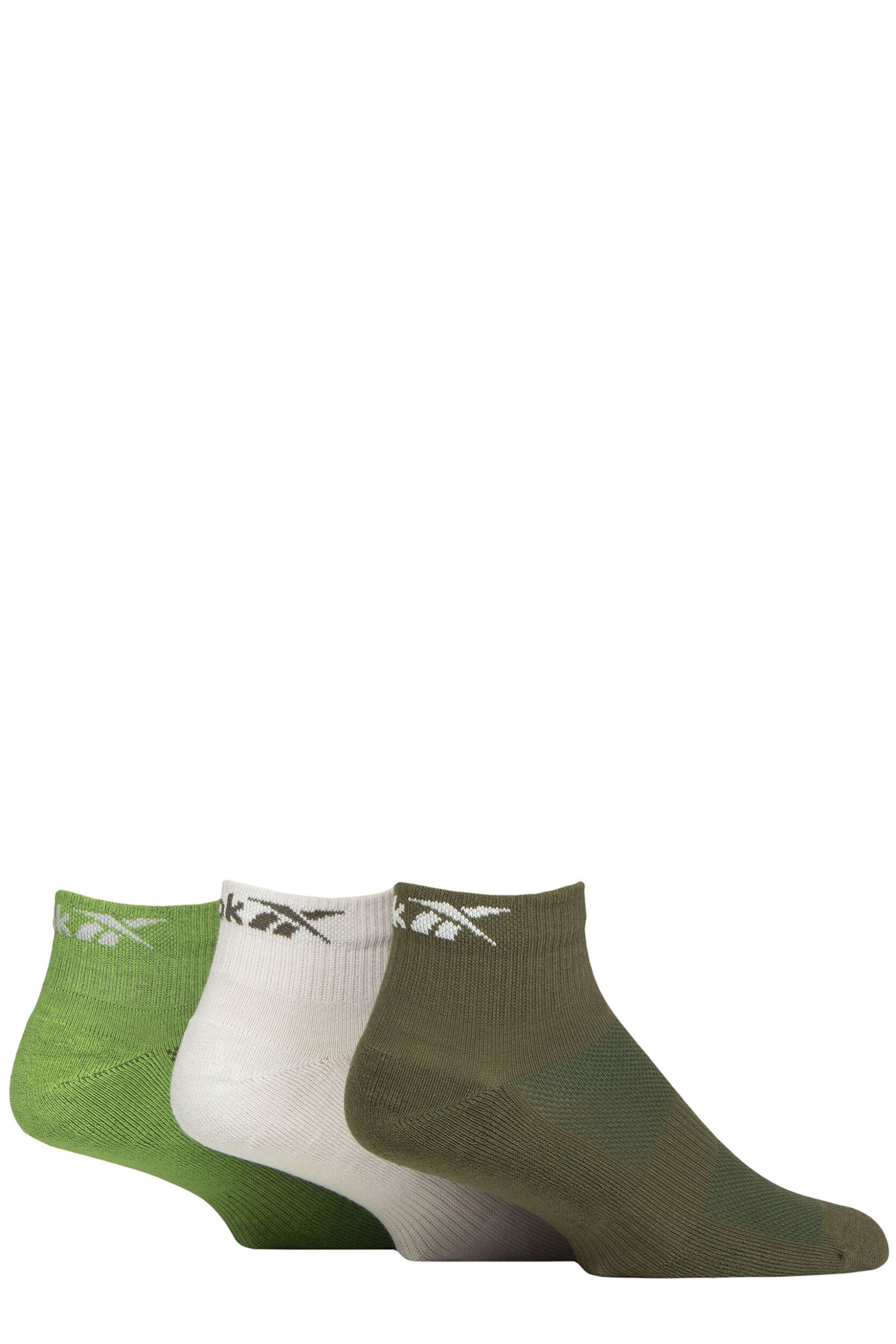 Mens and Women’s 3 Pair Reebok Essentials Cotton Ankle Socks with Arch Support and Mesh Top Green / White / Lime 8.5-10 UK