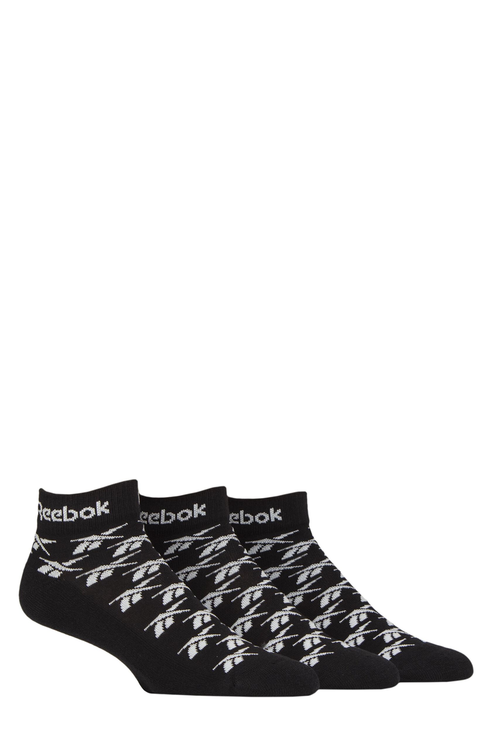 Mens and Women's 3 Pair Reebok Essentials Cotton Ankle Socks Black 2.5-3.5 UK