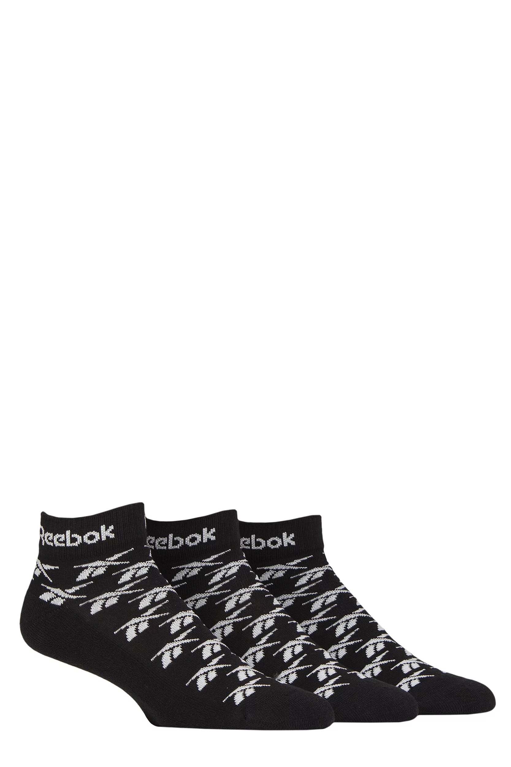 Mens and Women's 3 Pair Reebok Essentials Cotton Ankle Socks Black 4.5-6 UK