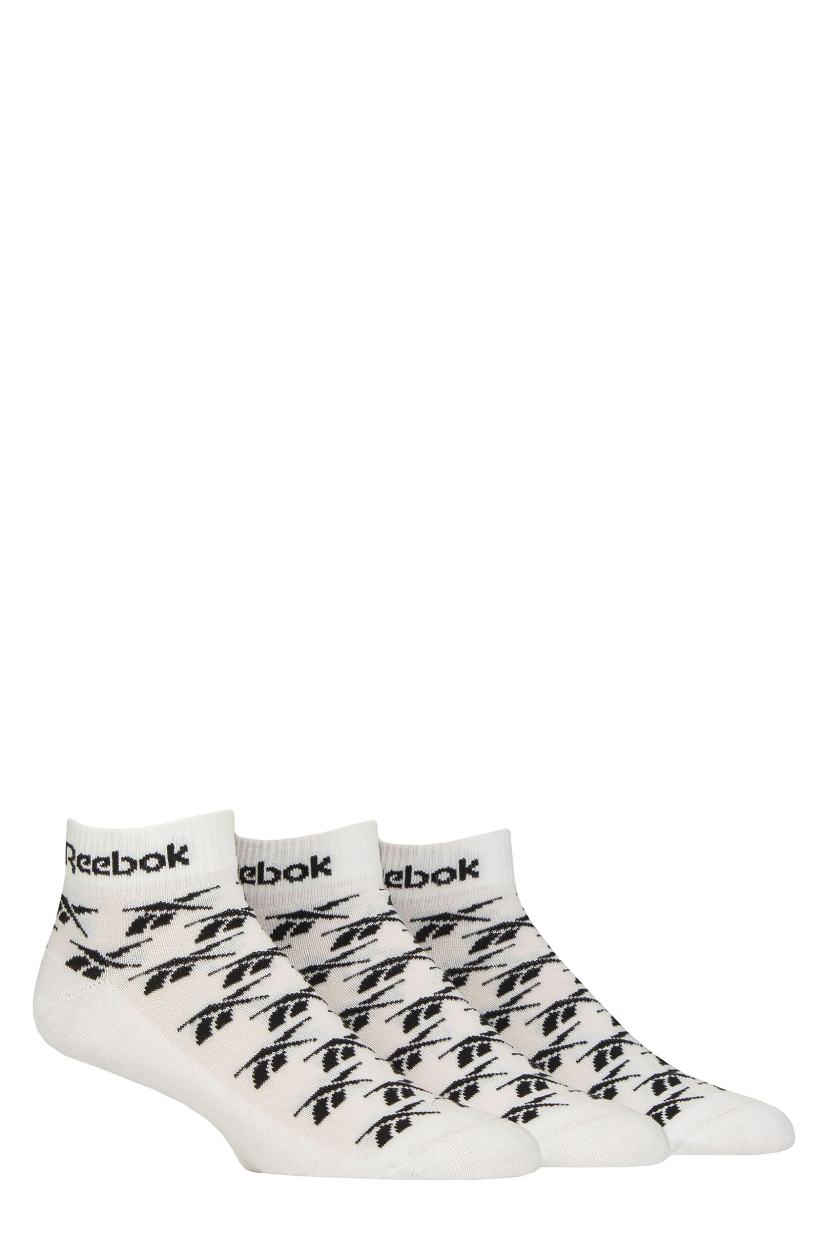 Mens and Women's 3 Pair Reebok Essentials Cotton Ankle Socks White 6.5-8 UK