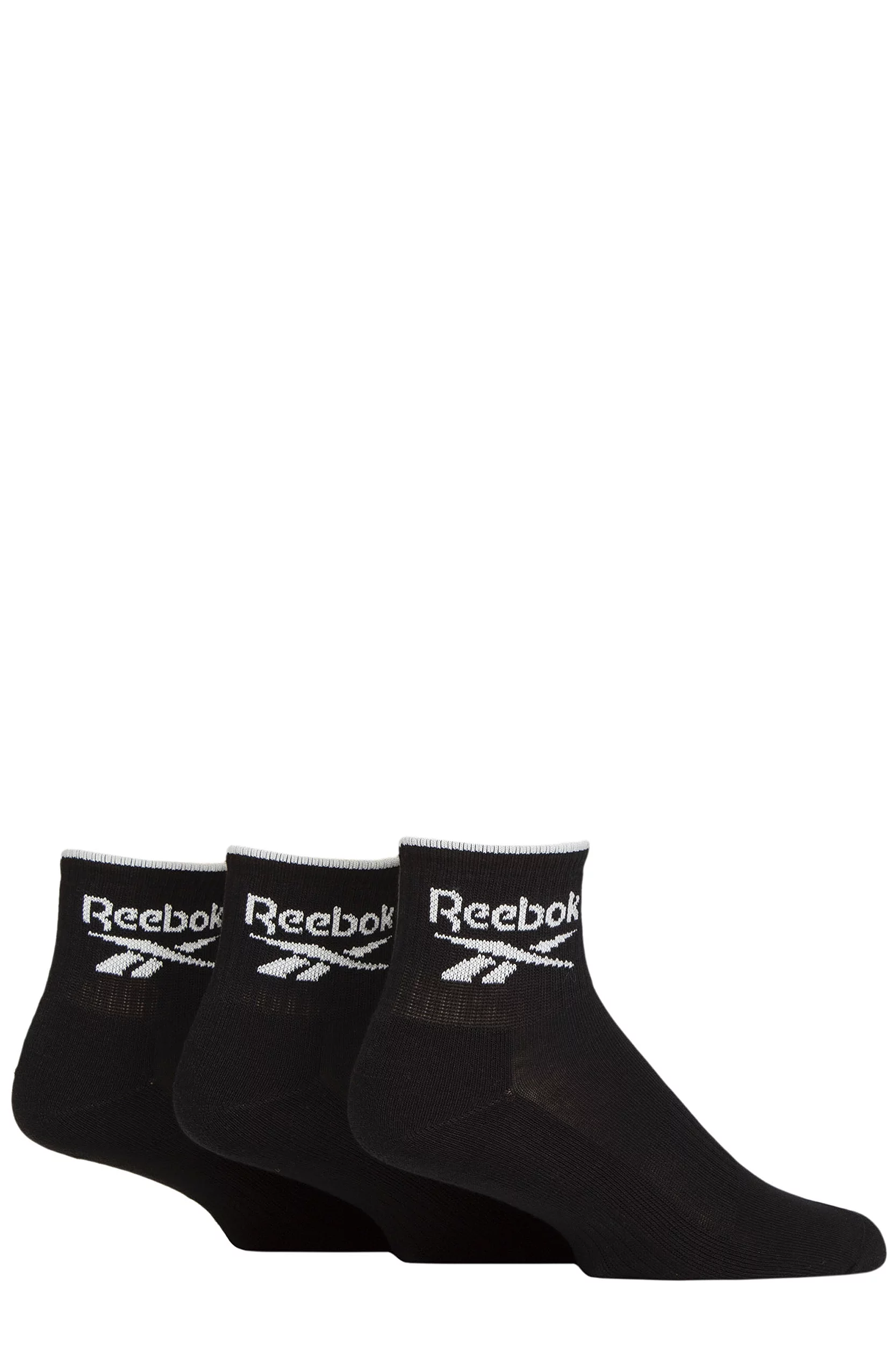 Mens and Women's 3 Pair Reebok Essentials Cotton Ankle Socks with Arch Support Black 6.5-8 UK