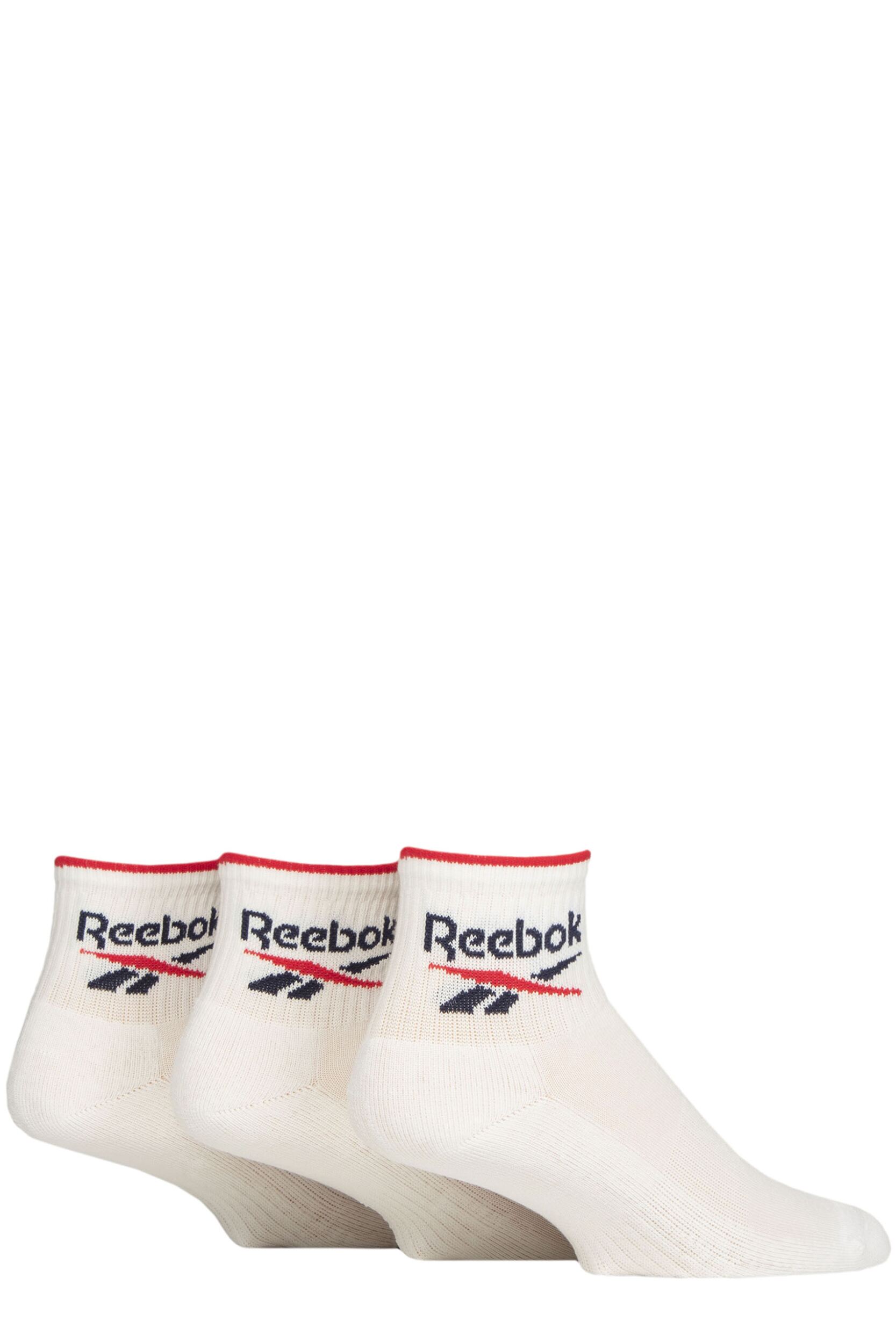 Mens and Women's 3 Pair Reebok Essentials Cotton Ankle Socks with Arch Support White 4.5-6 UK