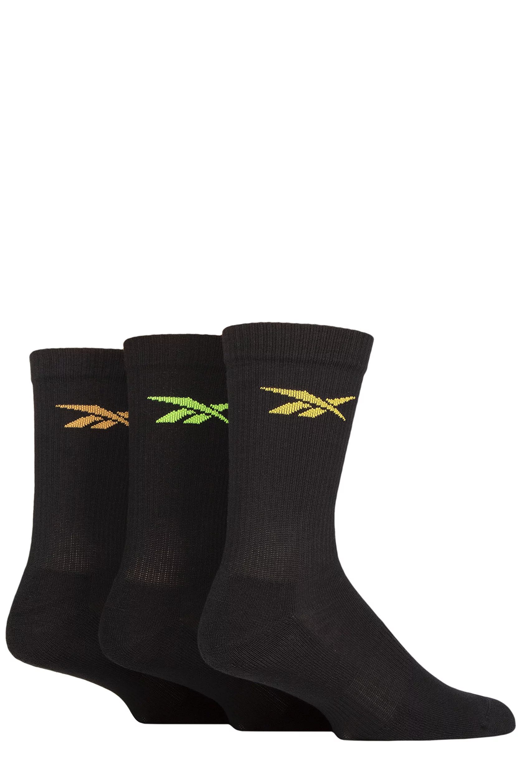 Mens and Women's 3 Pair Reebok Essentials Cotton Crew Socks with Arch Support Black 4.5-6 UK