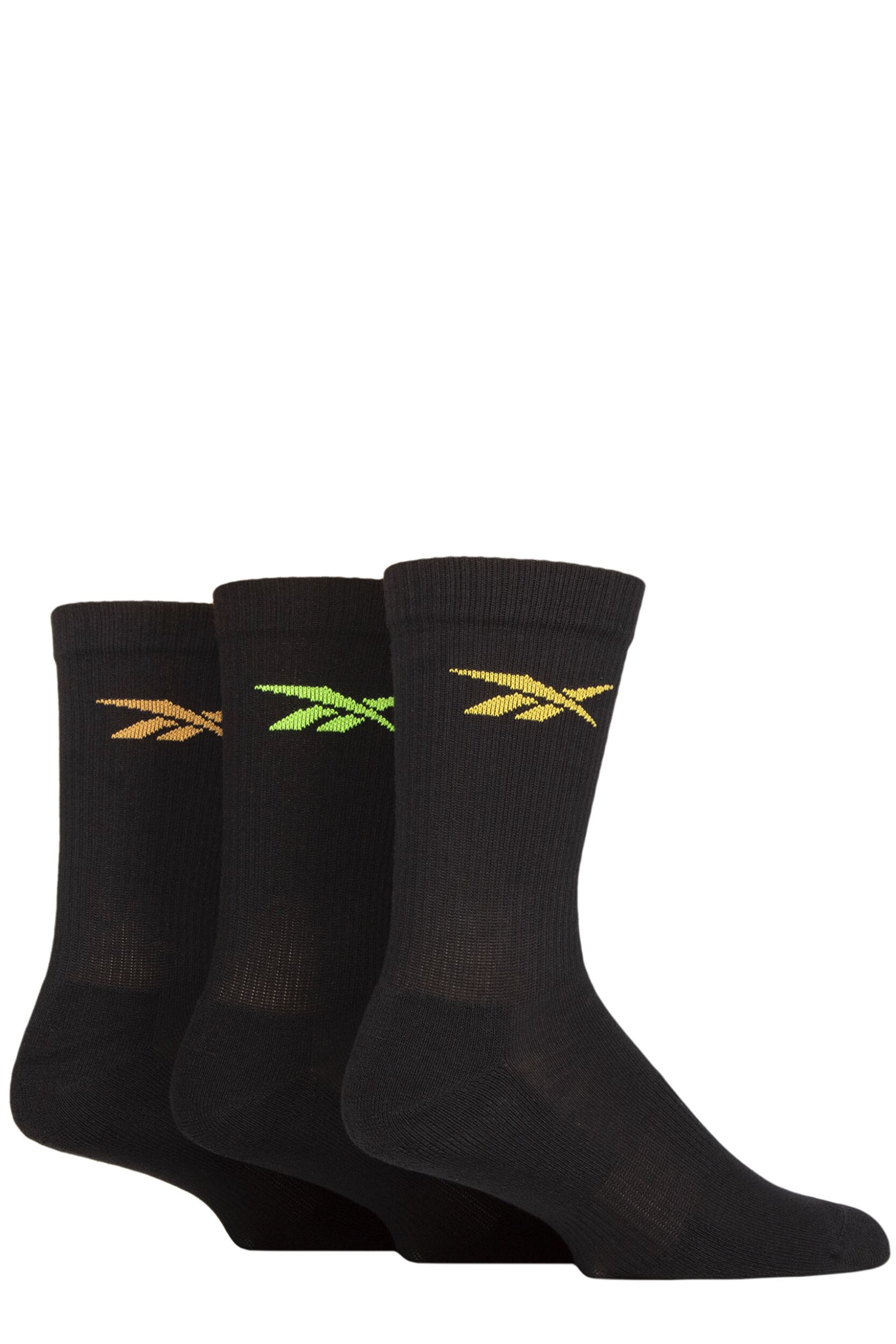 Mens and Women's 3 Pair Reebok Essentials Cotton Crew Socks with Arch Support Black 6.5-8 UK