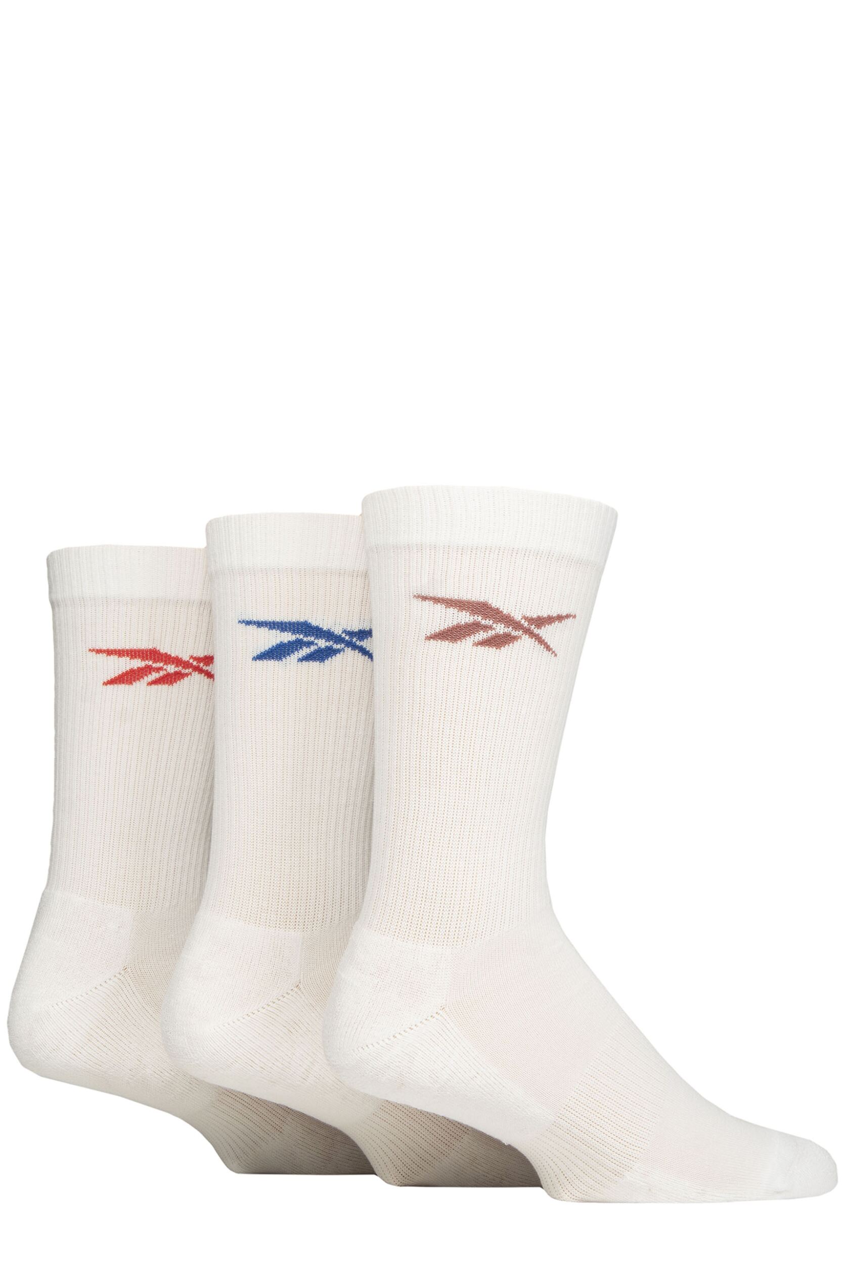 Mens and Women's 3 Pair Reebok Essentials Cotton Crew Socks with Arch Support White 4.5-6 UK