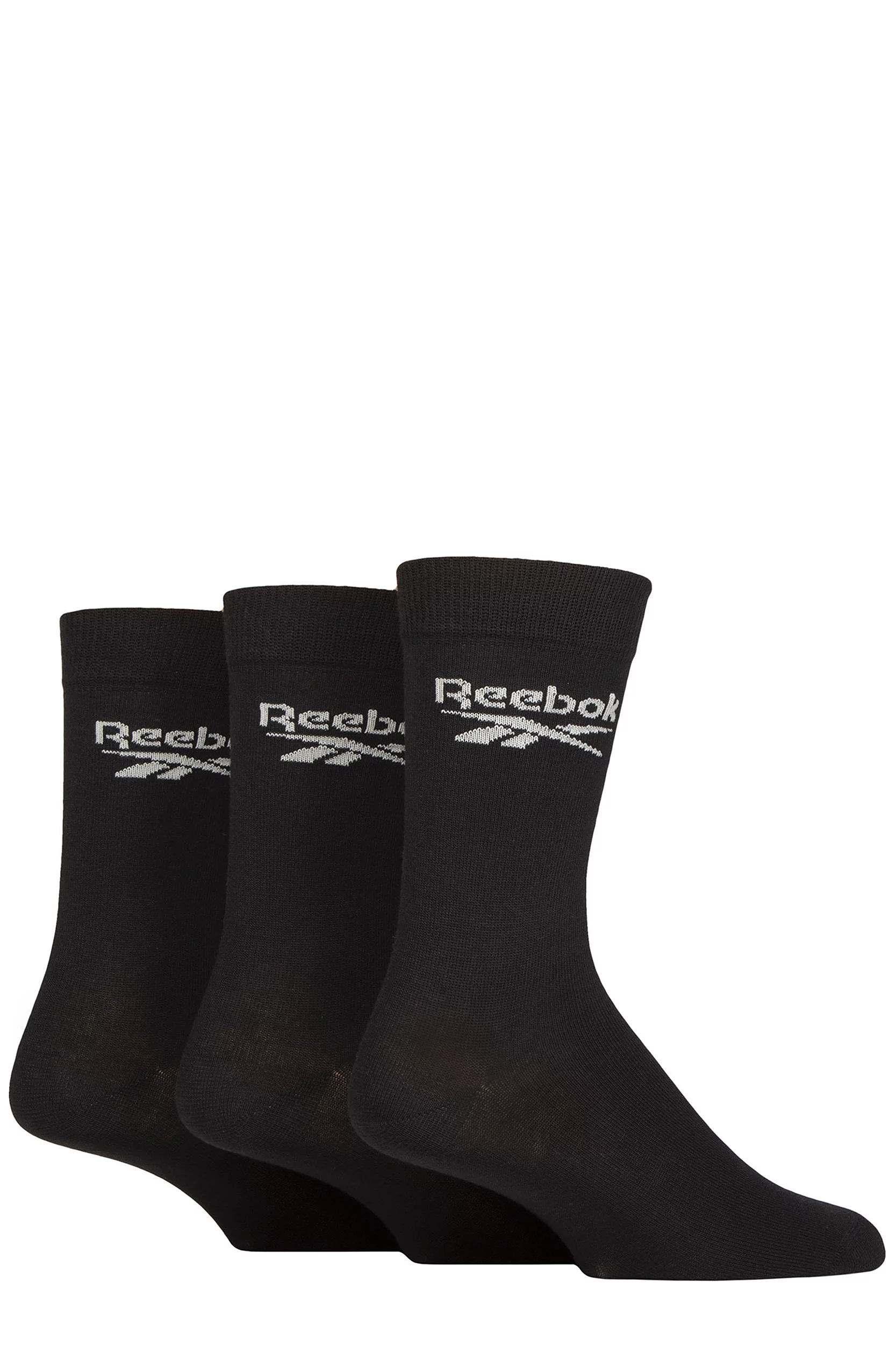 Mens and Women's 3 Pair Reebok Core Cotton Crew Socks Black 4.5-6 UK
