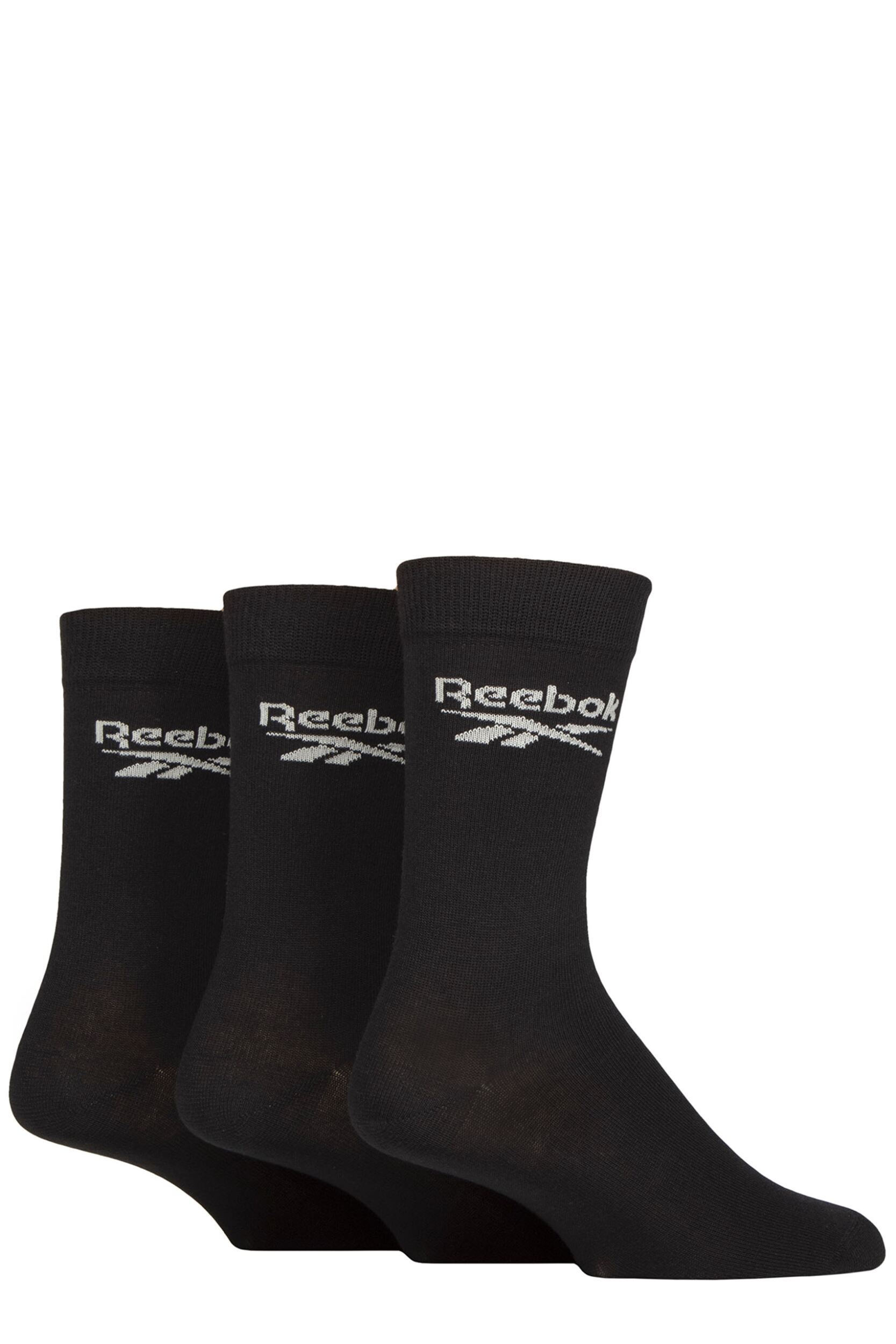 Mens and Women's 3 Pair Reebok Core Cotton Crew Socks Black 6.5-8 UK