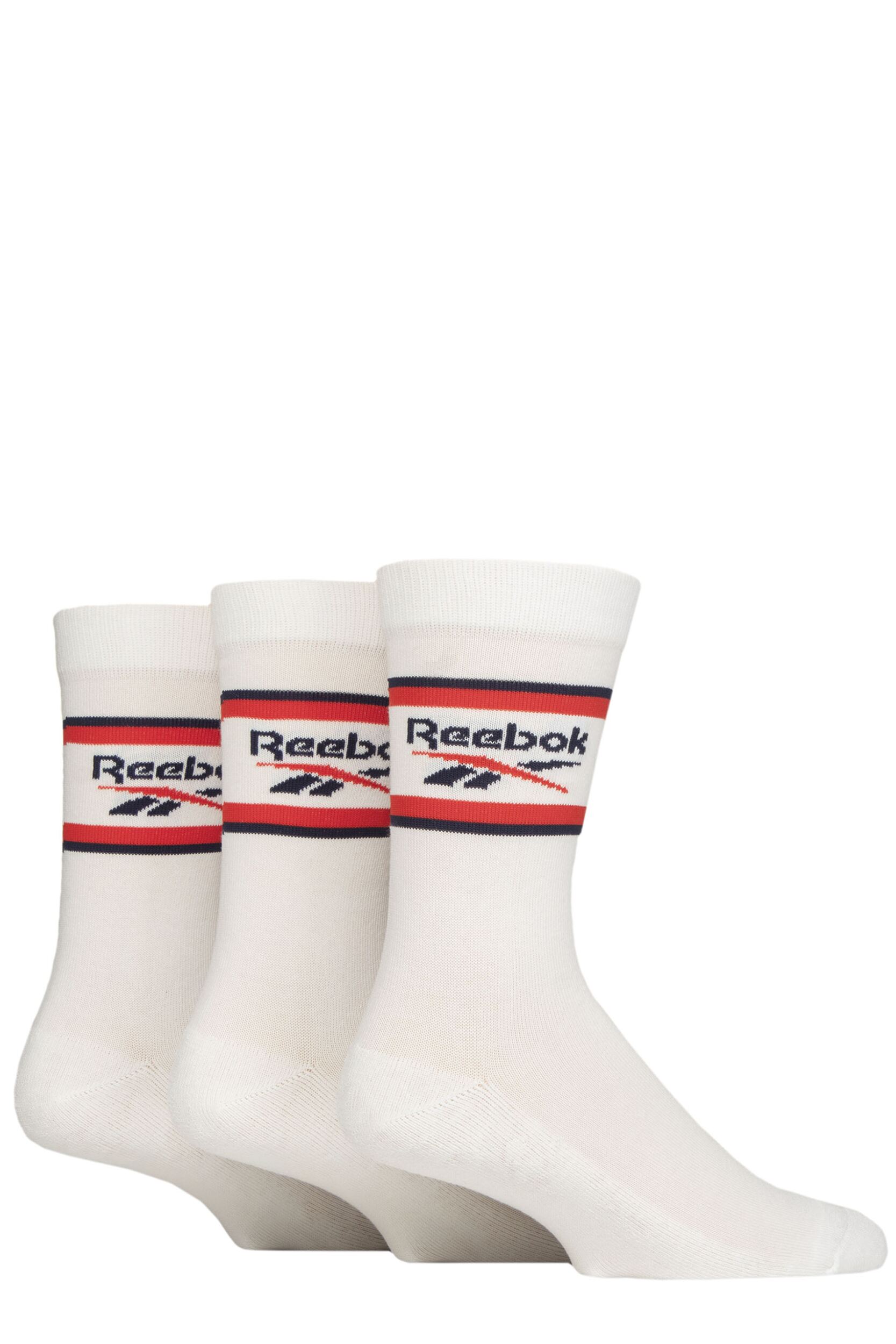 Mens and Women's 3 Pair Reebok Essentials Cotton Crew Socks White 4.5-6 UK