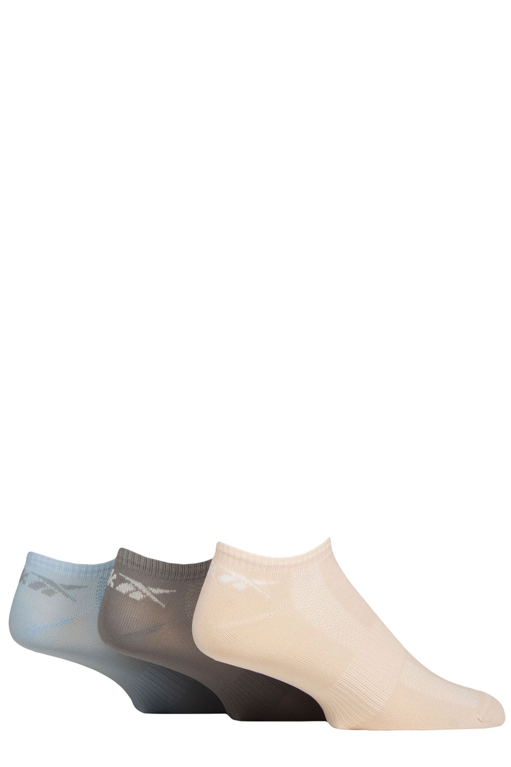 Mens and Women's 3 Pair Reebok Essentials Recycled Trainer Socks Sand / Grey / Light Blue 2.5-3.5 UK