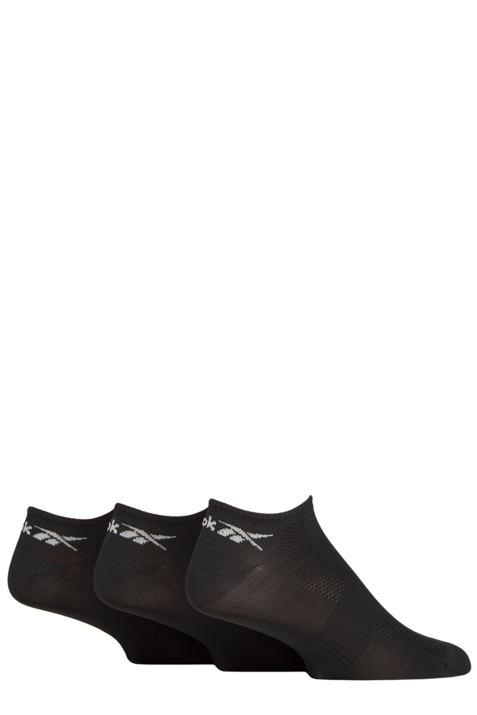 Mens and Women's 3 Pair Reebok Essentials Recycled Trainer Socks Black 2.5-3.5 UK