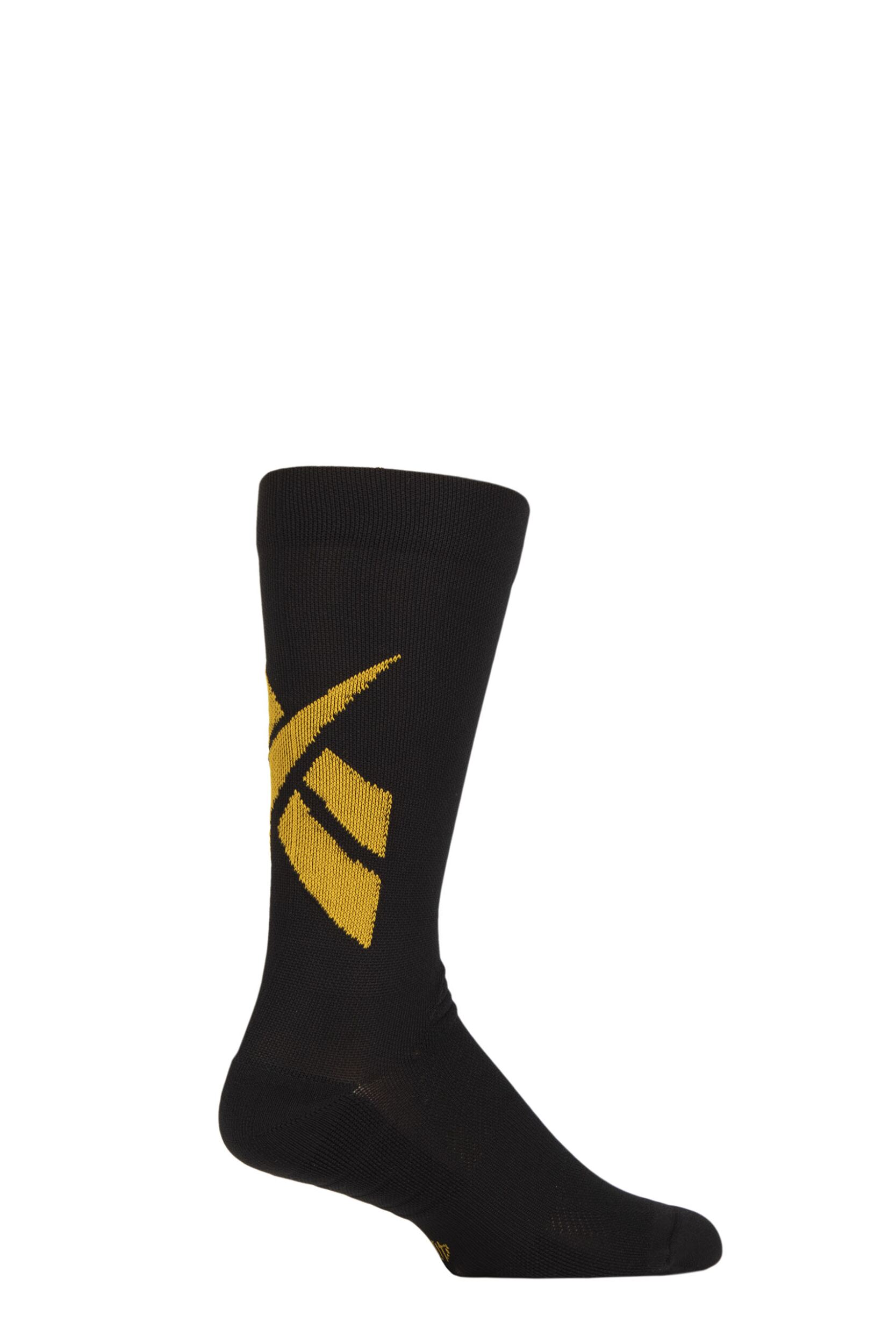 Mens and Women's 1 Pair Reebok Technical Recycled Crew Technical Fitness Socks with Arch Support Black / Orange 4.5-6 UK