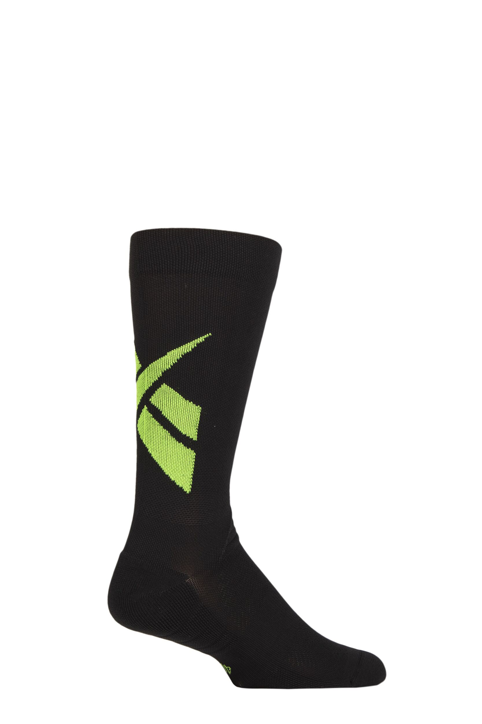 Mens and Women's 1 Pair Reebok Technical Recycled Crew Technical Fitness Socks with Arch Support Black / Green 6.5-8 UK