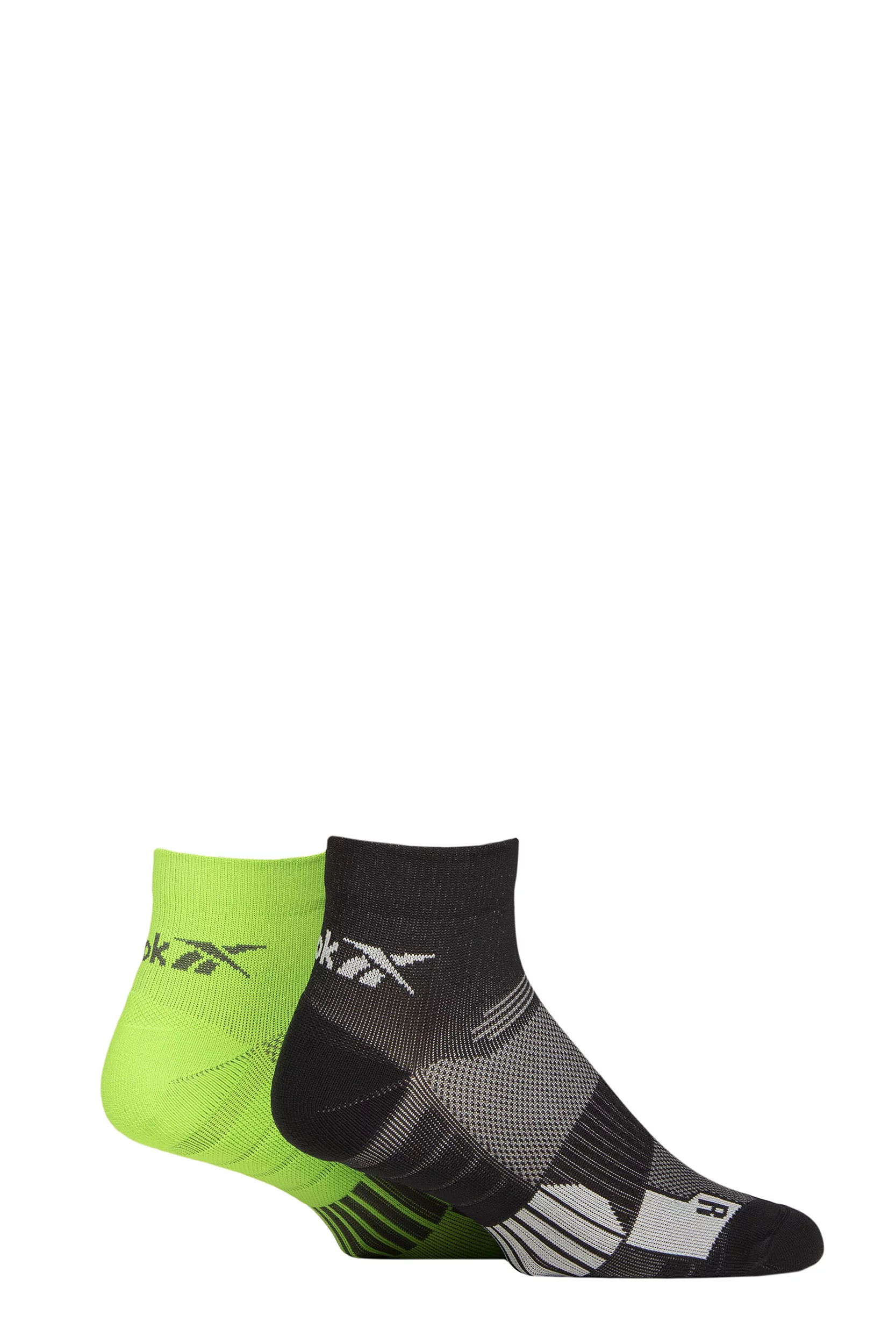 Mens and Women's 2 Pair Reebok Technical Recycled Ankle Technical Cycling Socks Black / Green 8.5-10 UK