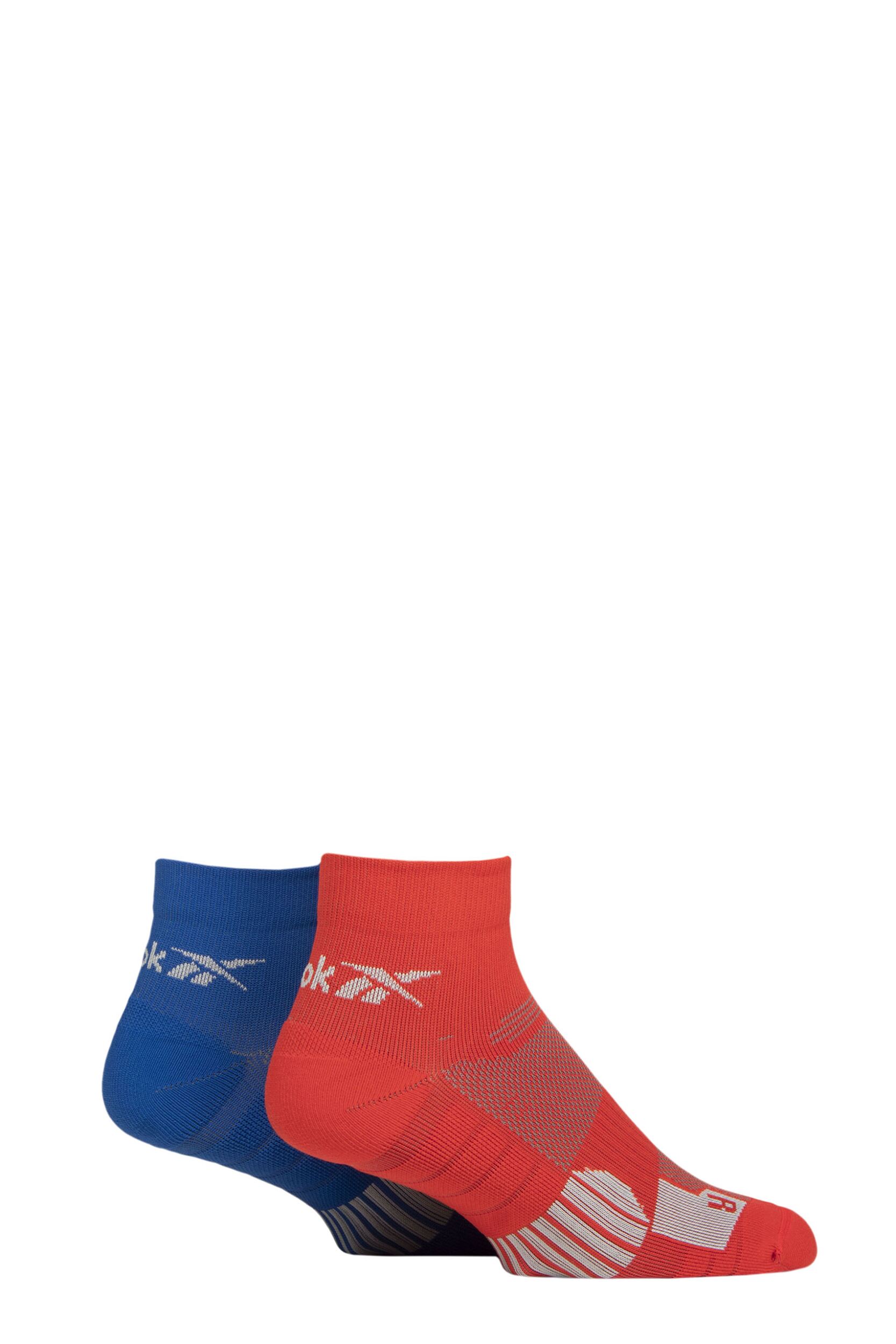 Mens and Women's 2 Pair Reebok Technical Recycled Ankle Technical Cycling Socks Red / Blue 2.5-3.5 UK