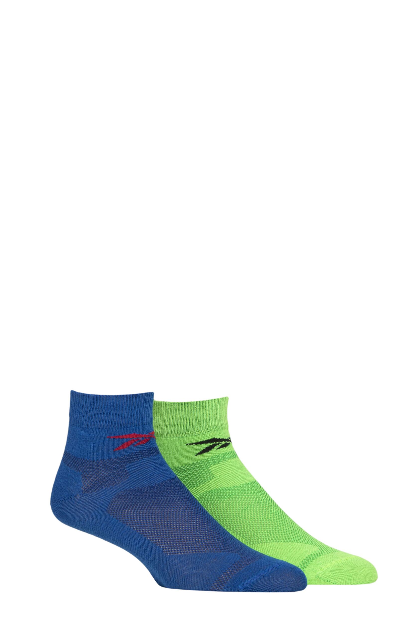 Mens and Women's 2 Pair Reebok Technical Recycled Ankle Technical Light Running Socks Blue / Green 4.5-6 UK