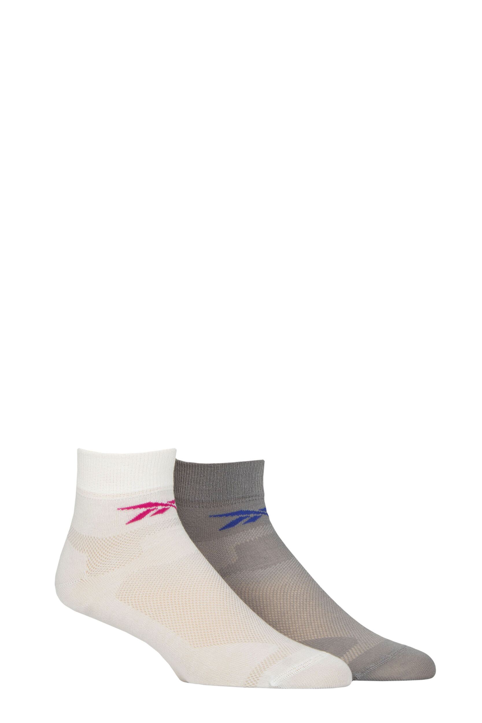 Mens and Women's 2 Pair Reebok Technical Recycled Ankle Technical Light Running Socks White / Grey 6.5-8 UK