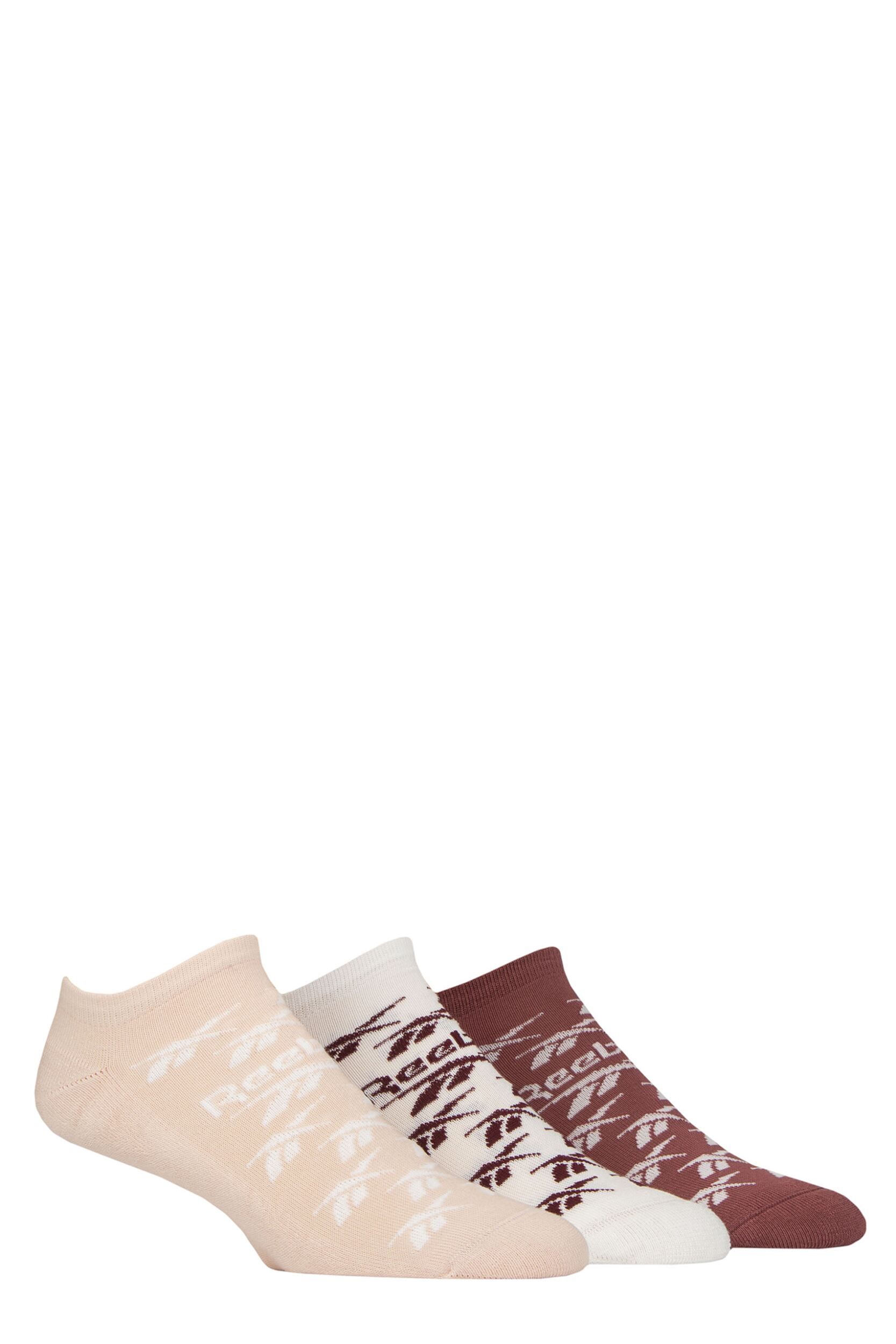 Mens and Women's 3 Pair Reebok Essentials Cotton Trainer Socks Sand / White / Brown 4.5-6 UK