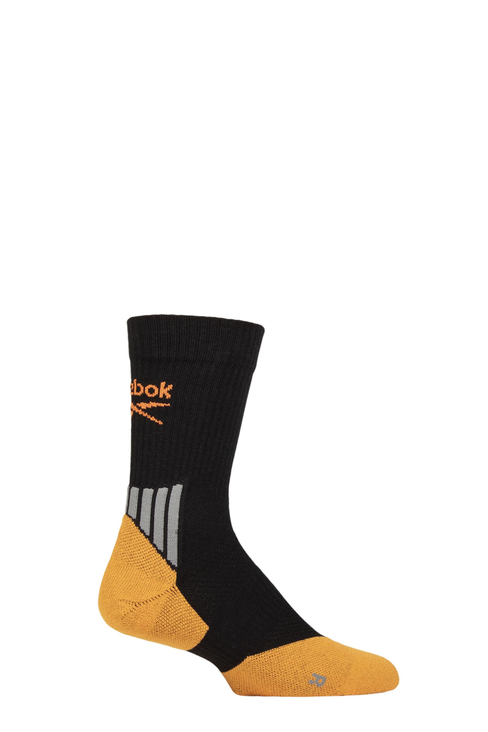 Mens and Women's 1 Pair Reebok Technical Recycled Crew Technical Tennis Socks Black / Orange 8.5-10 UK