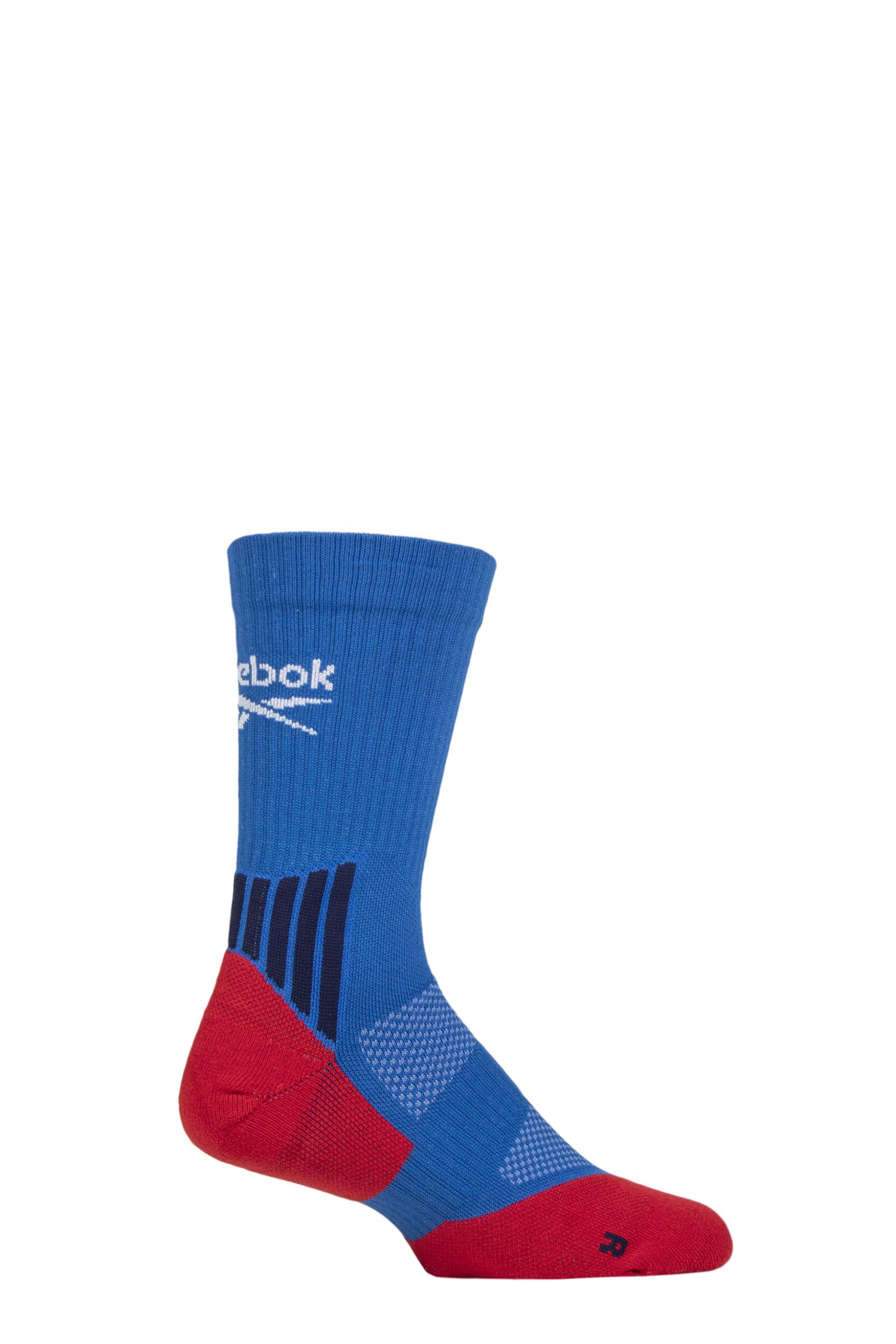 Mens and Women's 1 Pair Reebok Technical Recycled Crew Technical Tennis Socks Blue / Red 6.5-8 UK
