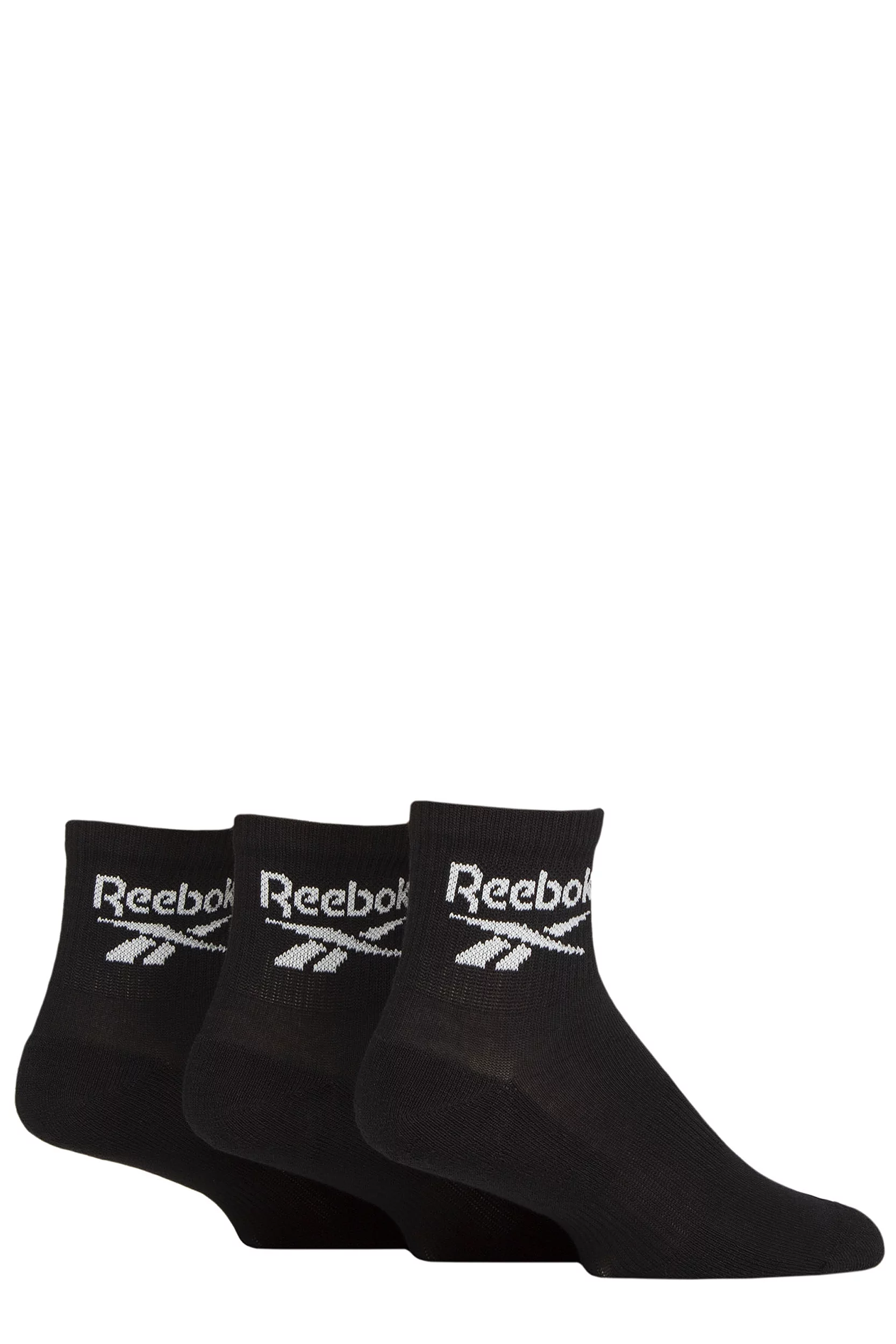 Mens and Women's 3 Pair Reebok Core Cotton Cushioned Ankle Socks Black 4.5-6 UK