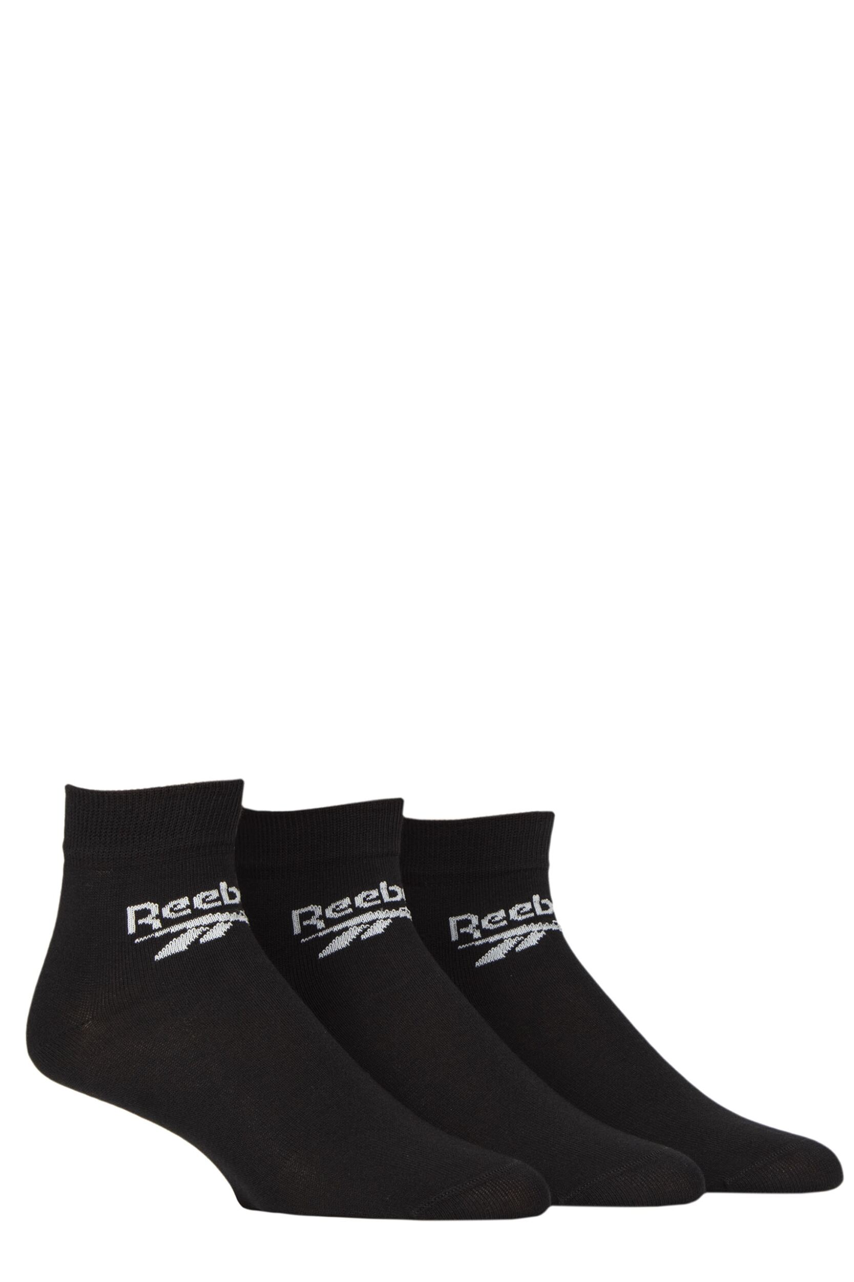 Mens and Women's 3 Pair Reebok Core Cotton Ankle Socks Black 4.5-6 UK