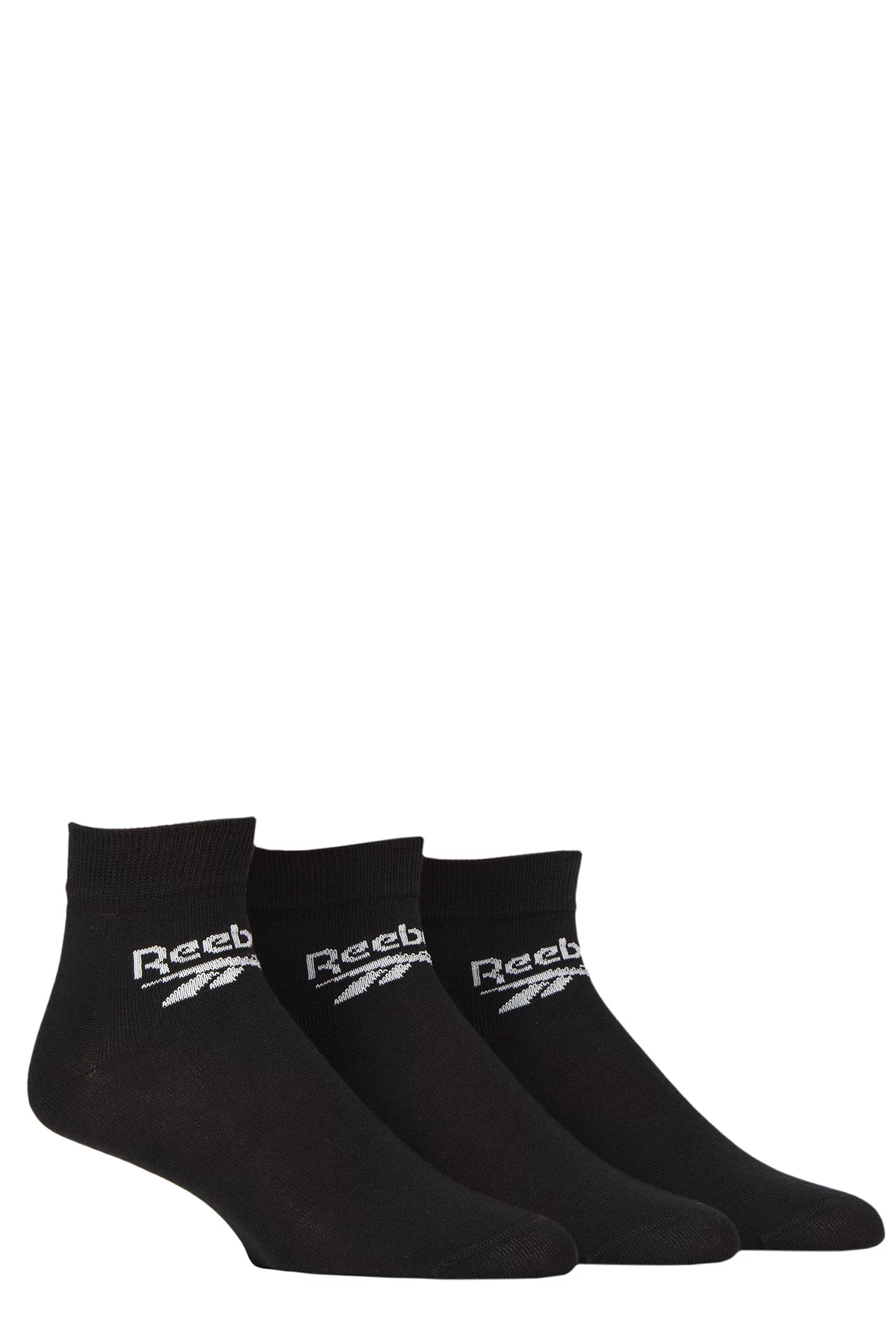 Mens and Women's 3 Pair Reebok Core Cotton Ankle Socks Black 11-12.5 UK