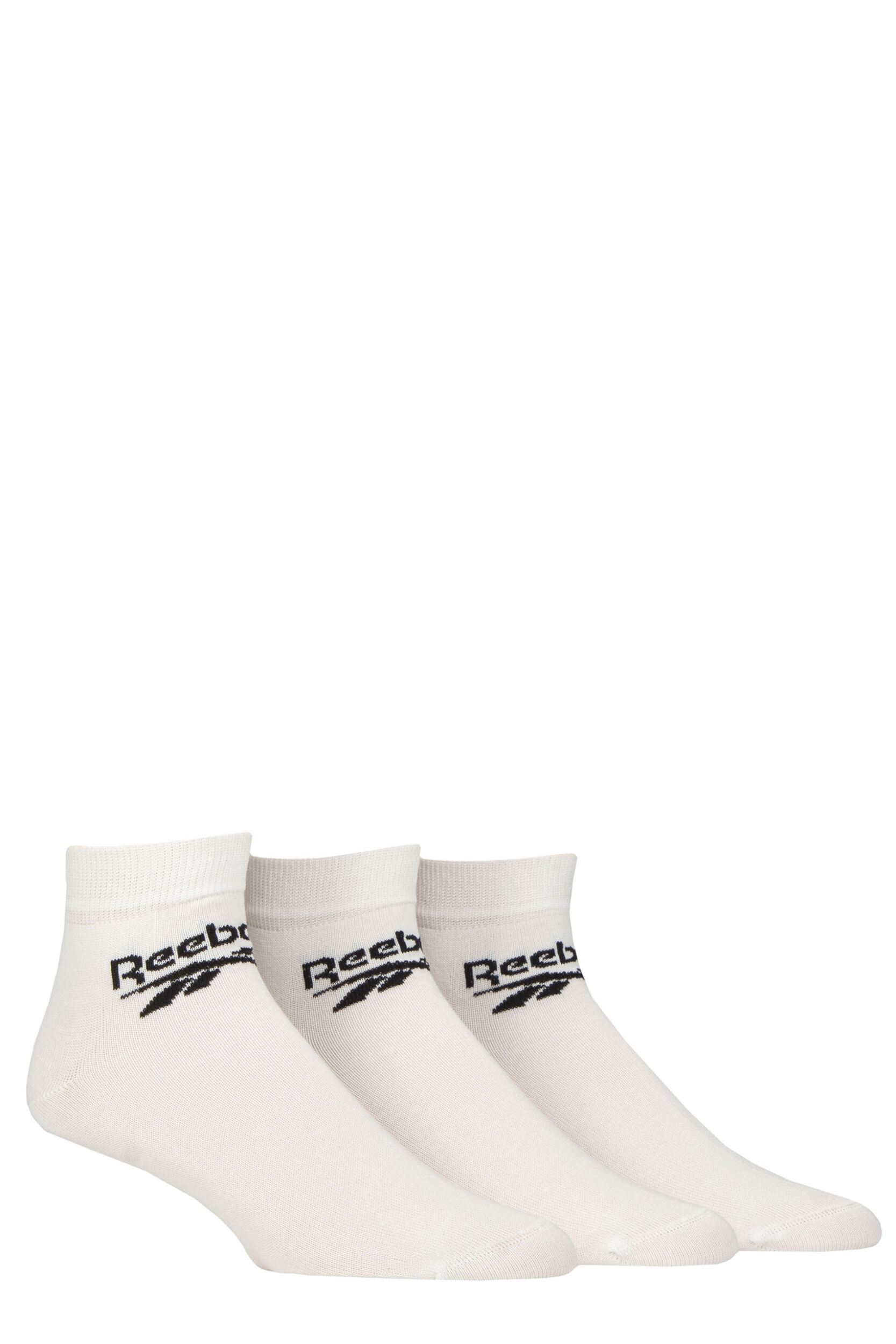 Mens and Women's 3 Pair Reebok Core Cotton Ankle Socks White 4.5-6 UK