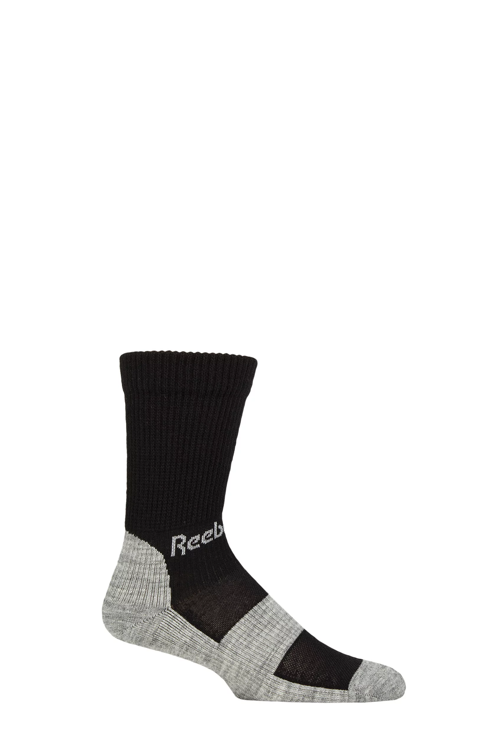 Mens and Women's 1 Pair Reebok Technical Wool Rich Crew Technical Trekking Socks Black / Grey 4.5-6 UK