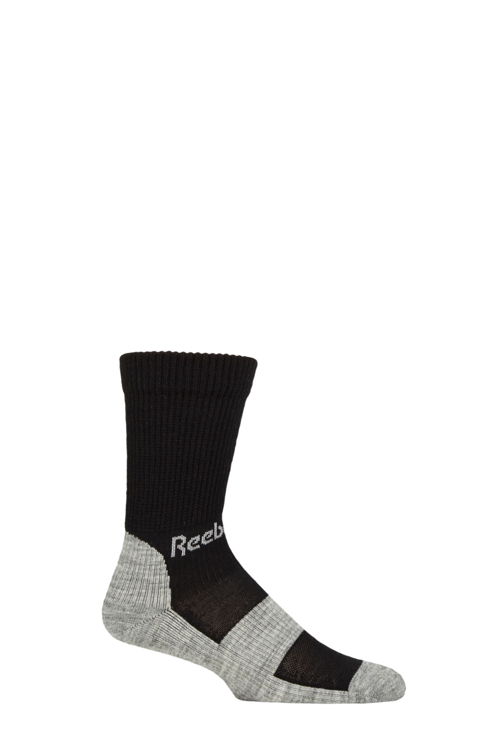 Mens and Women's 1 Pair Reebok Technical Wool Rich Crew Technical Trekking Socks Black / Grey 8.5-10 UK