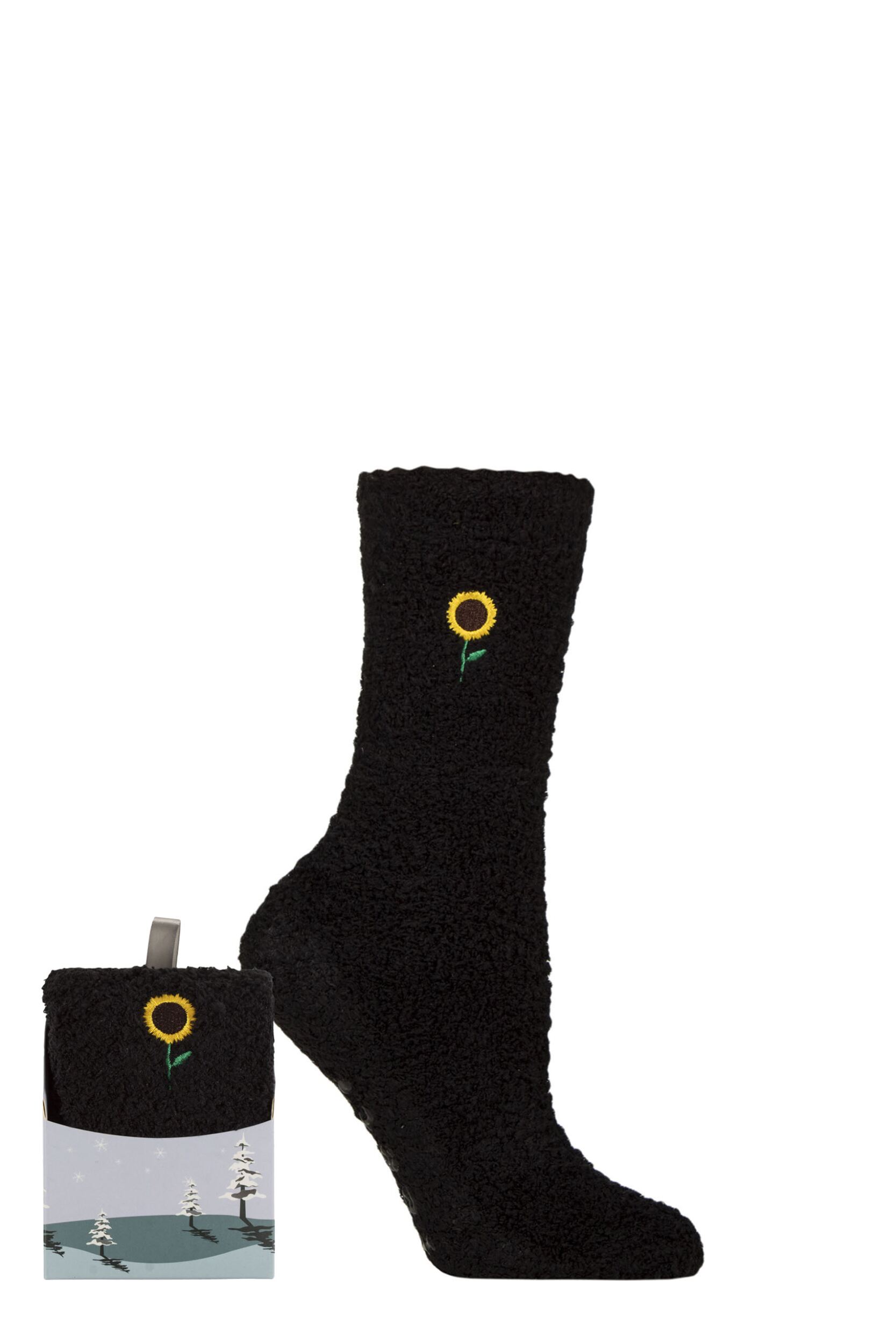 Image of Women's 1 Pair SOCKSHOP Wildfeet Gift Boxed Fluffy Slipper Socks Sunflower 4-8 Women's