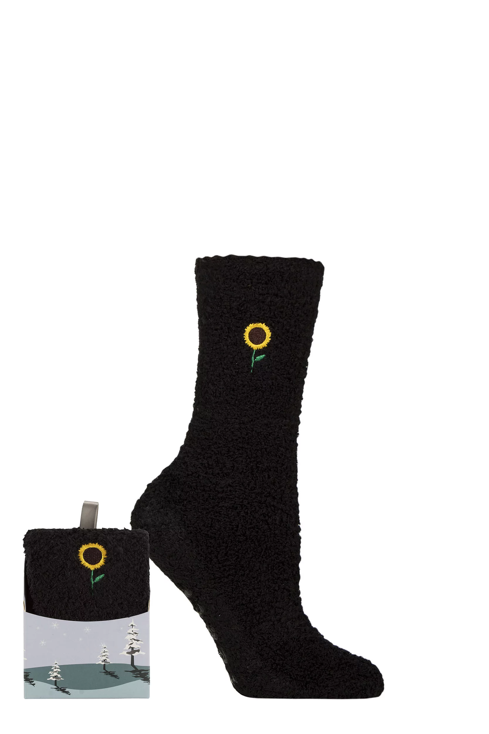 Women's 1 Pair SOCKSHOP Wildfeet Gift Boxed Fluffy Slipper Socks Sunflower 4-8 Women'