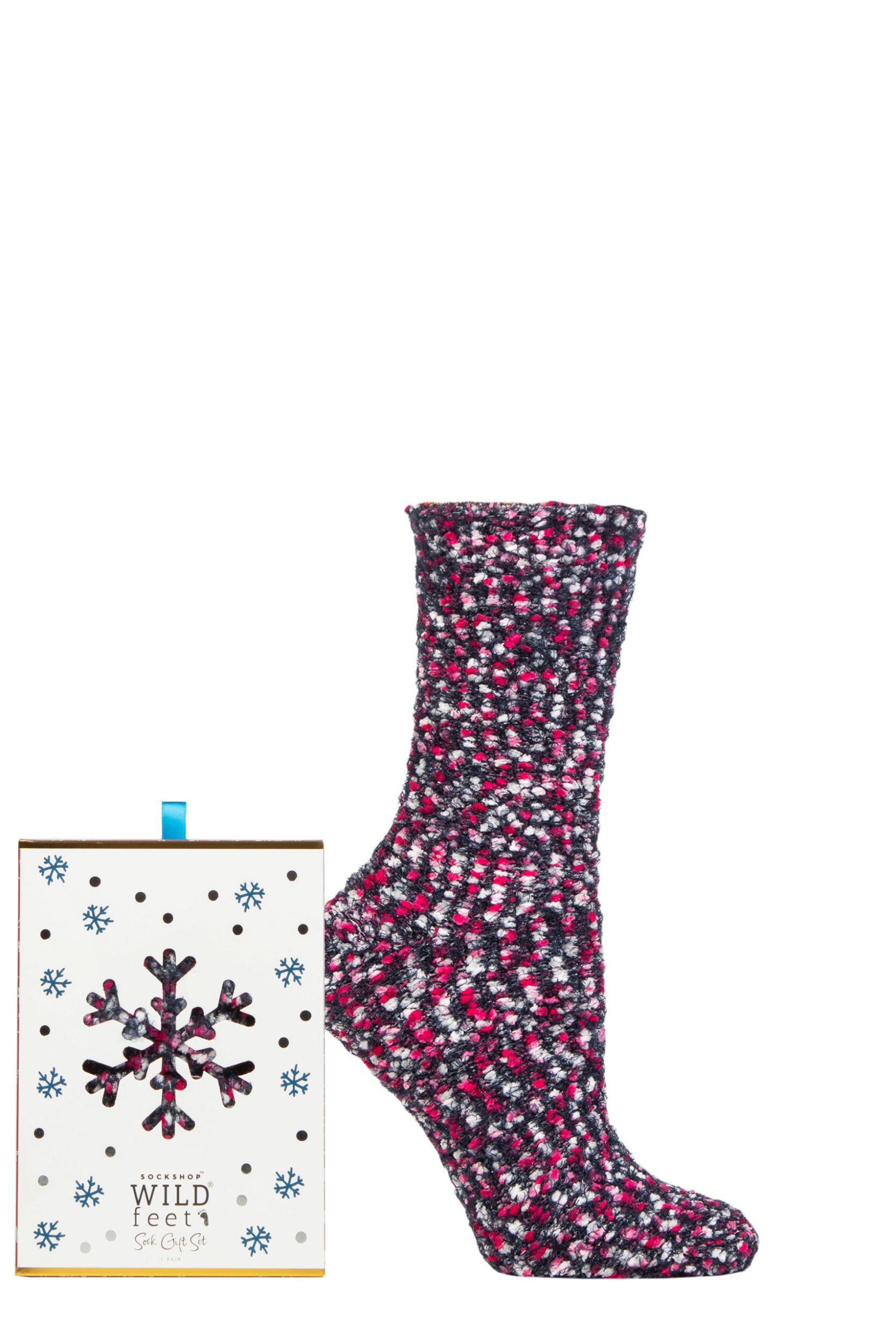 Women's 1 Pair SOCKSHOP Wildfeet Christmas Gift Boxed Popcorn Bed Socks Navy 4-8 Ladies