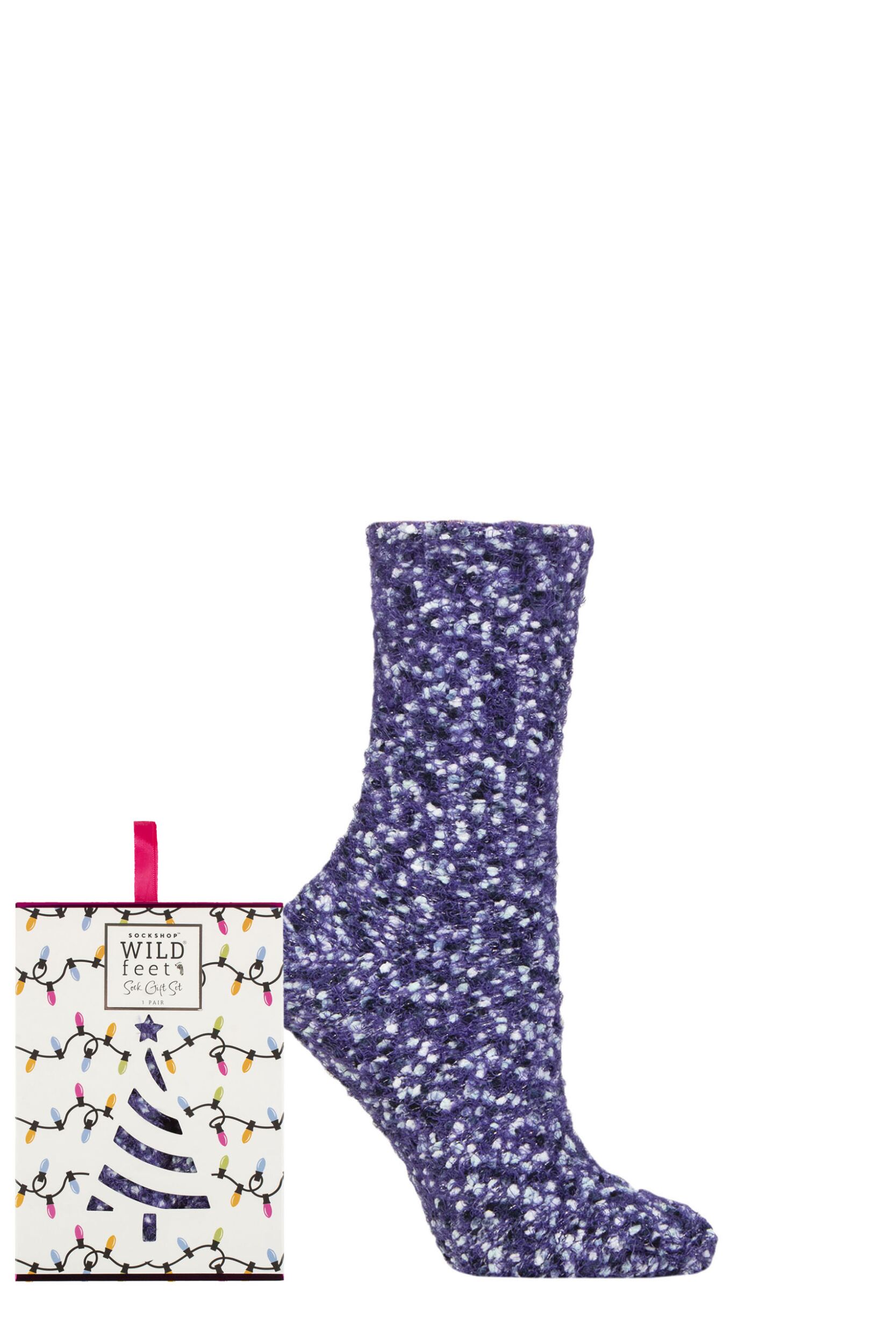 Women's 1 Pair SOCKSHOP Wildfeet Christmas Gift Boxed Popcorn Bed Socks Purple 4-8