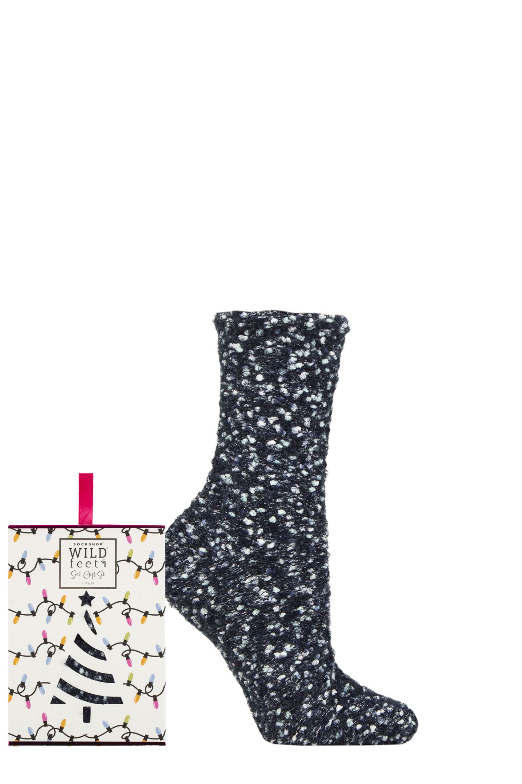 Women's 1 Pair SOCKSHOP Wildfeet Christmas Gift Boxed Popcorn Bed Socks Dark Navy 4-8